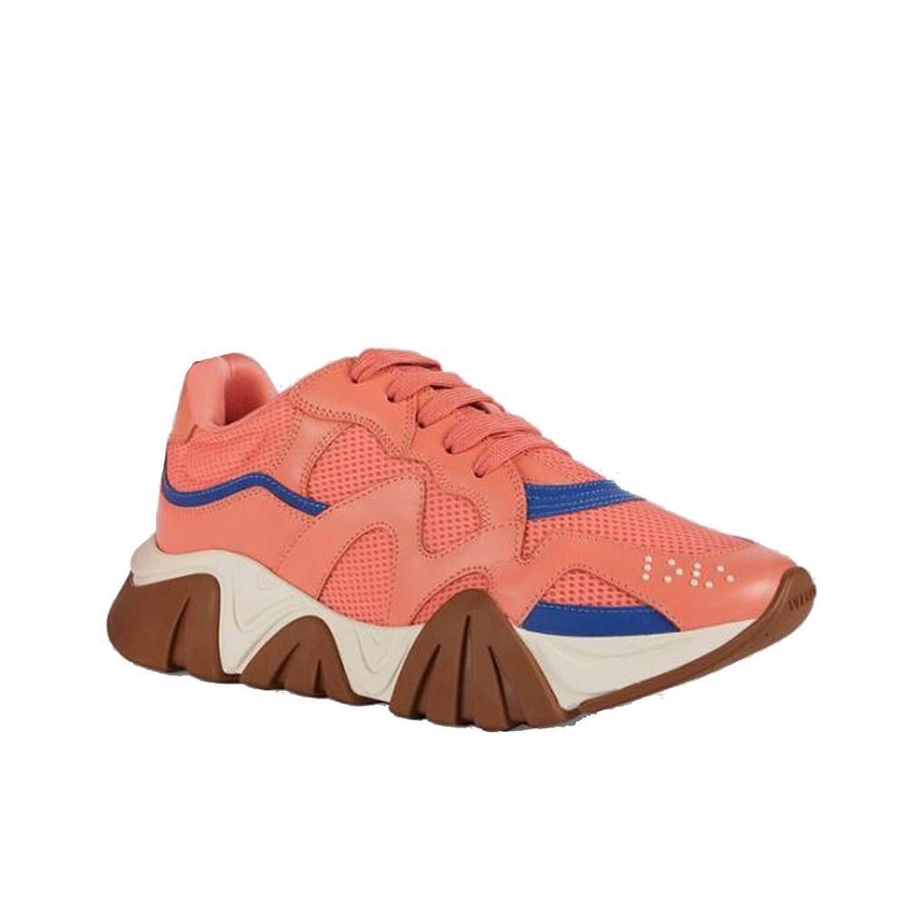 Versace — Sneakers chunky orange en cuir et mesh