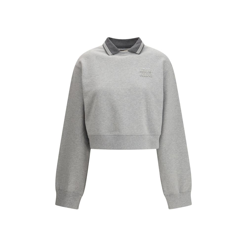 Miu Miu — Sweatshirt gris en coton avec col contrastant