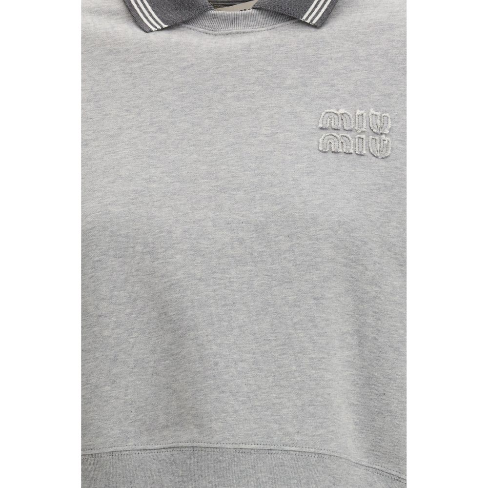 Miu Miu — Sweatshirt gris en coton avec col contrastant