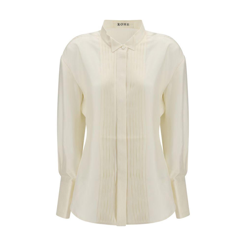 Róhe — Chemise tuxedo en soie beige à silhouette structurée