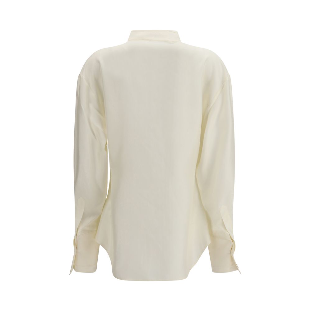 Róhe — Chemise tuxedo en soie beige à silhouette structurée