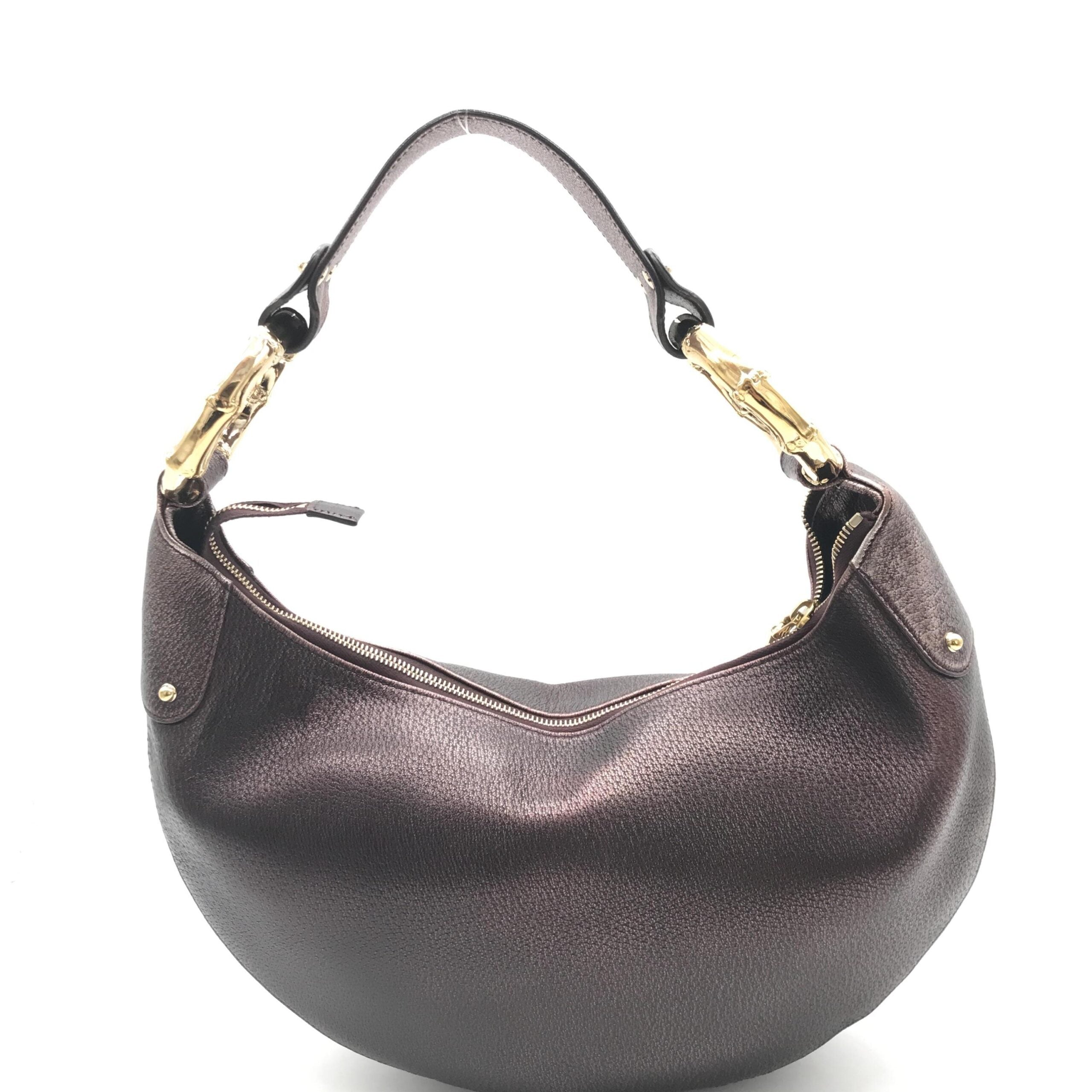 Metallic Leather Bamboo Ring Hobo Bag