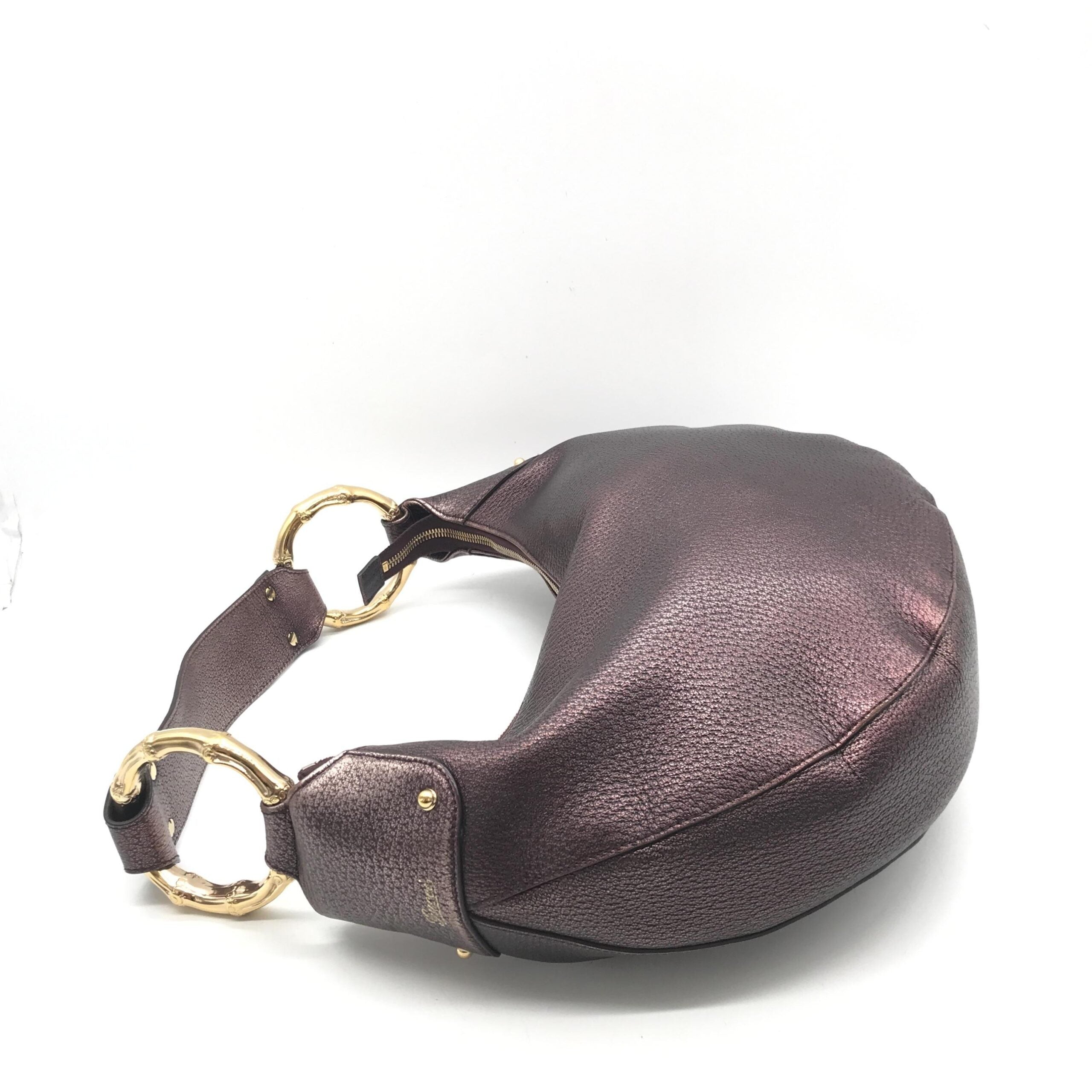 Metallic Leather Bamboo Ring Hobo Bag