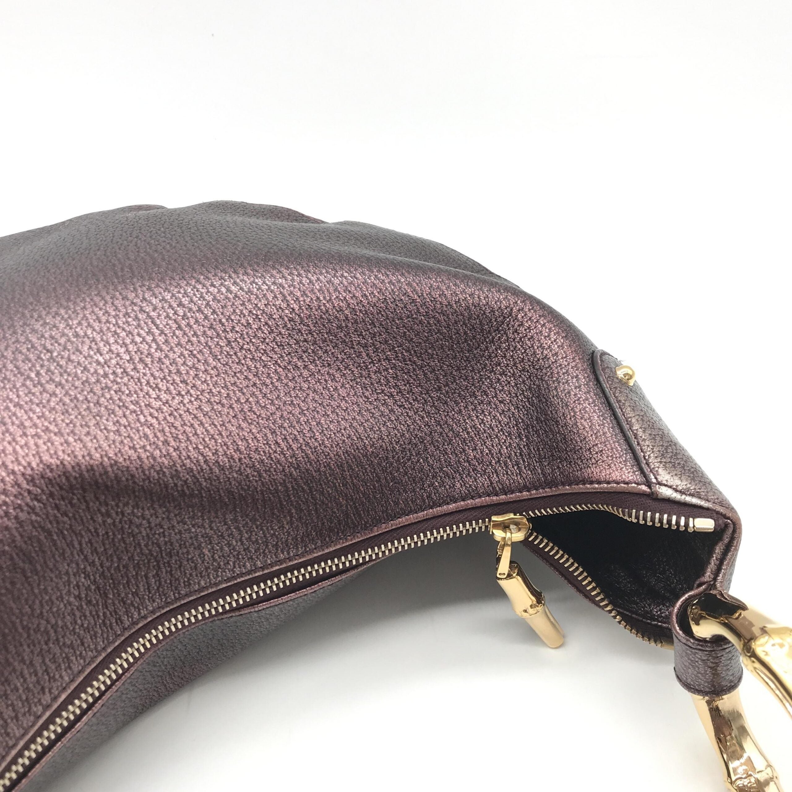 Metallic Leather Bamboo Ring Hobo Bag