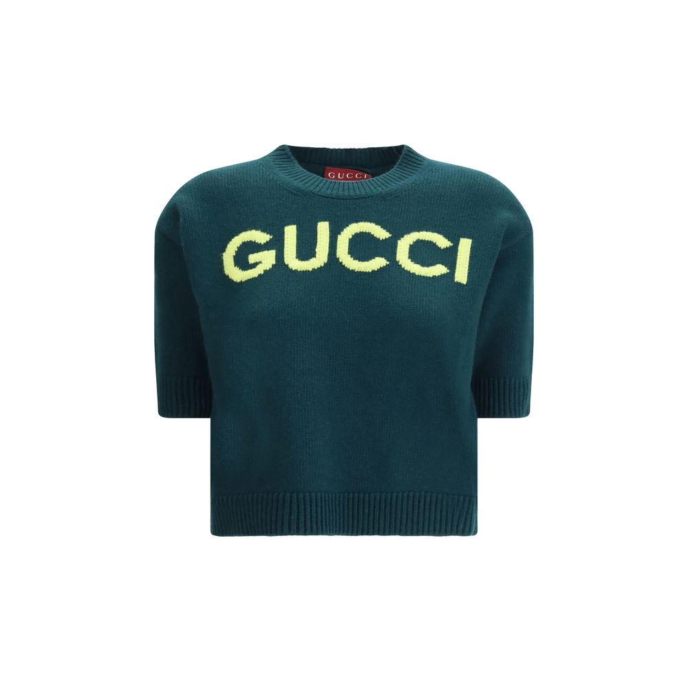 Gucci — Top bicolore en laine avec intarsia logo