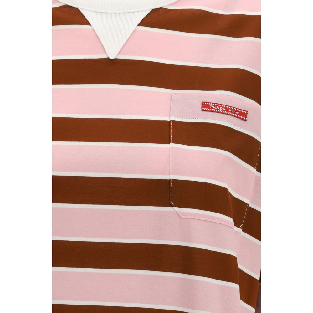 Prada – T-shirt rayé en filo di Scozia avec poche logo
