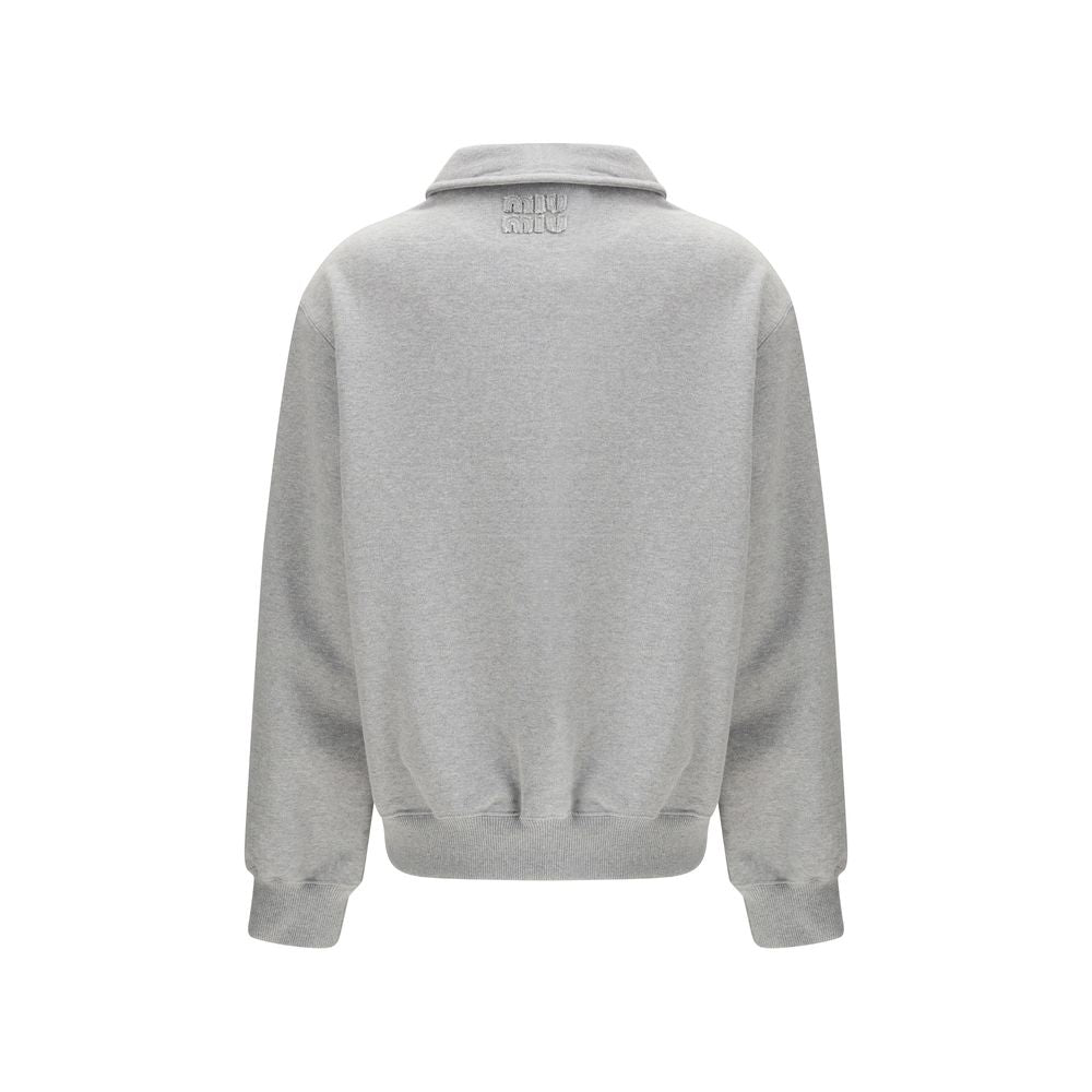 Miu Miu — Sweatshirt gris en coton oversize à zip oblique