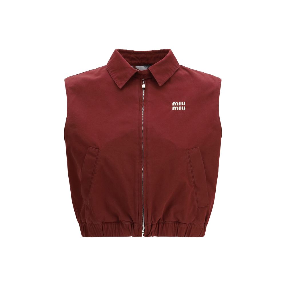 Miu Miu – Vest cropped en coton avec logo brodé