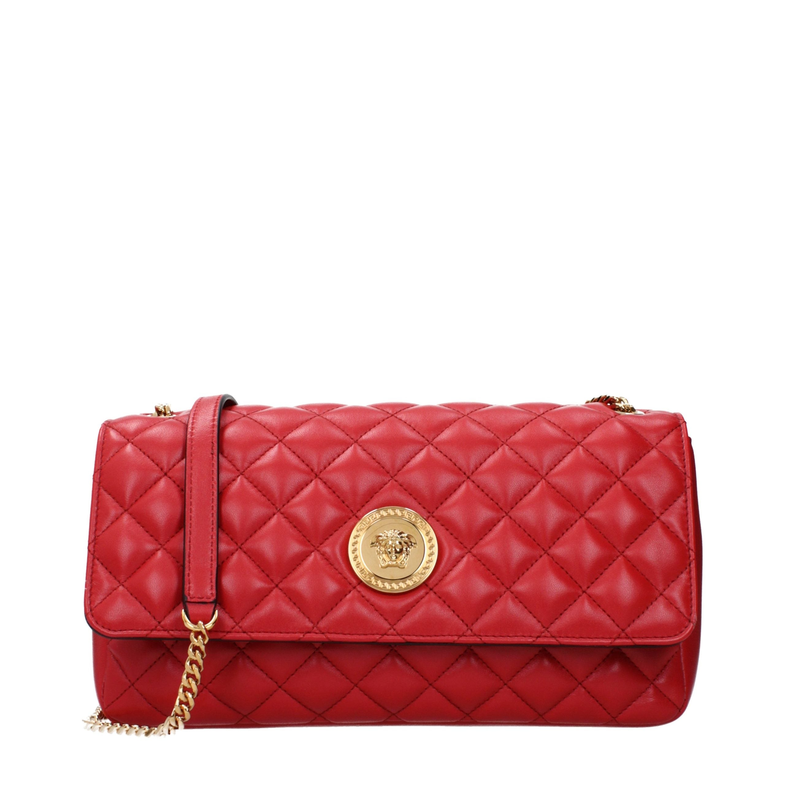 Versace — Sac porté épaule rouge en cuir avec logo frontal