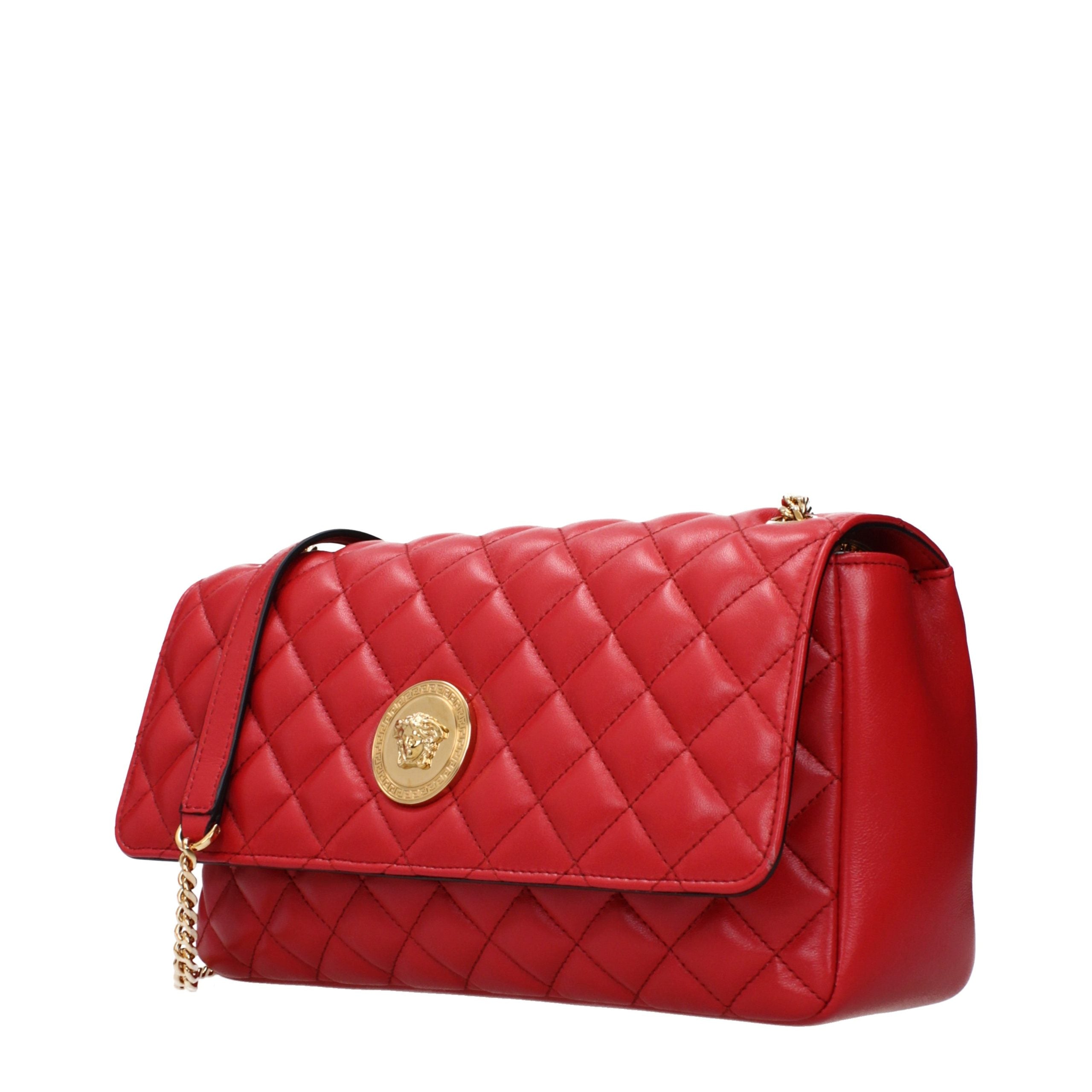 Versace — Sac porté épaule rouge en cuir avec logo frontal