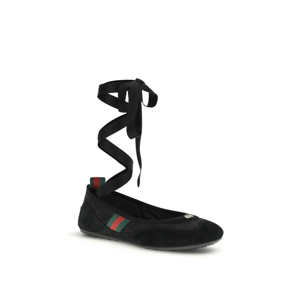 Gucci — Ballerines Shift noires en toile GG avec détails Web