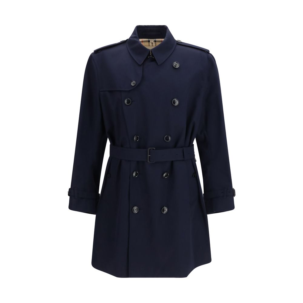 Burberry — Trench-coat en coton bleu double boutonnage avec ceinture