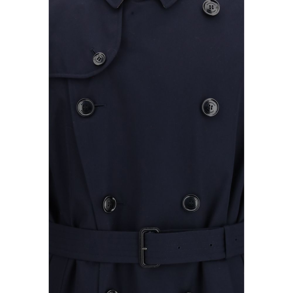 Burberry — Trench-coat en coton bleu double boutonnage avec ceinture