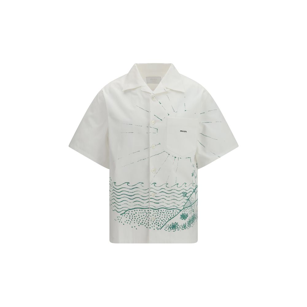 Prada — Chemise blanche en coton imprimé Wave oversize