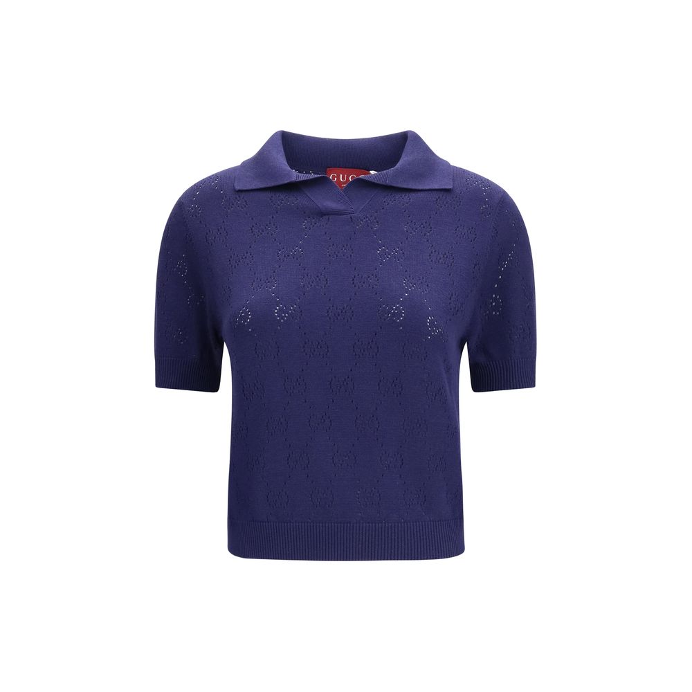 Gucci — Top bleu en maille pointelle coton-soie GG
