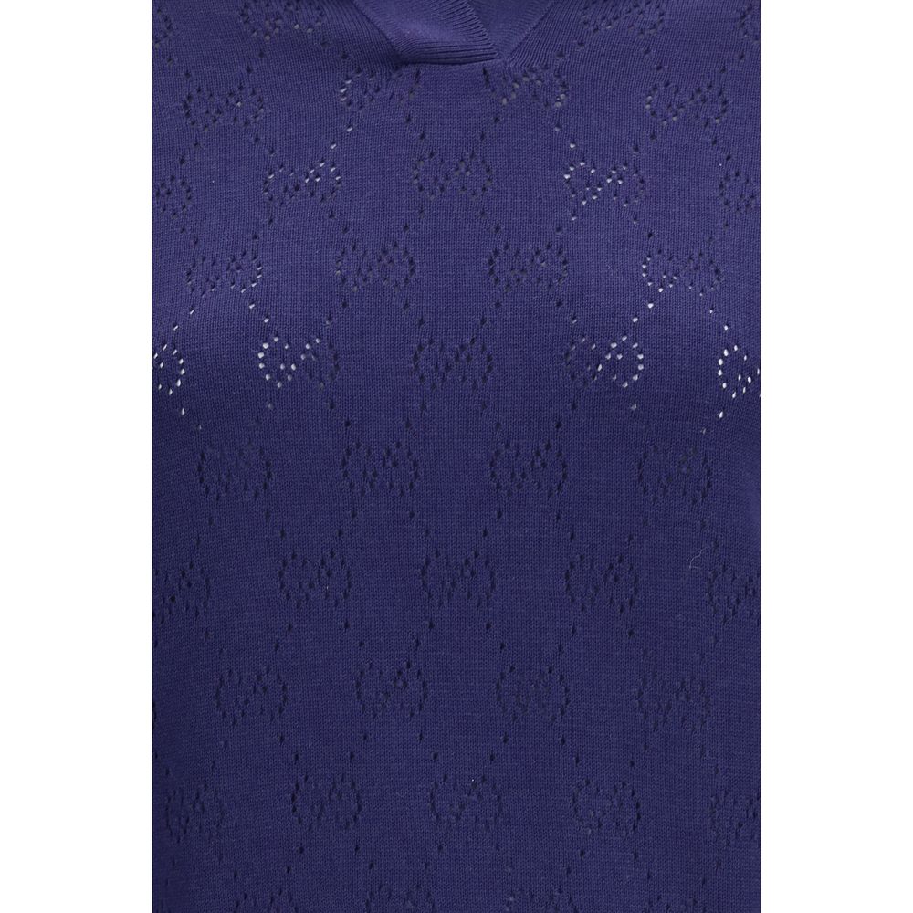 Gucci — Top bleu en maille pointelle coton-soie GG