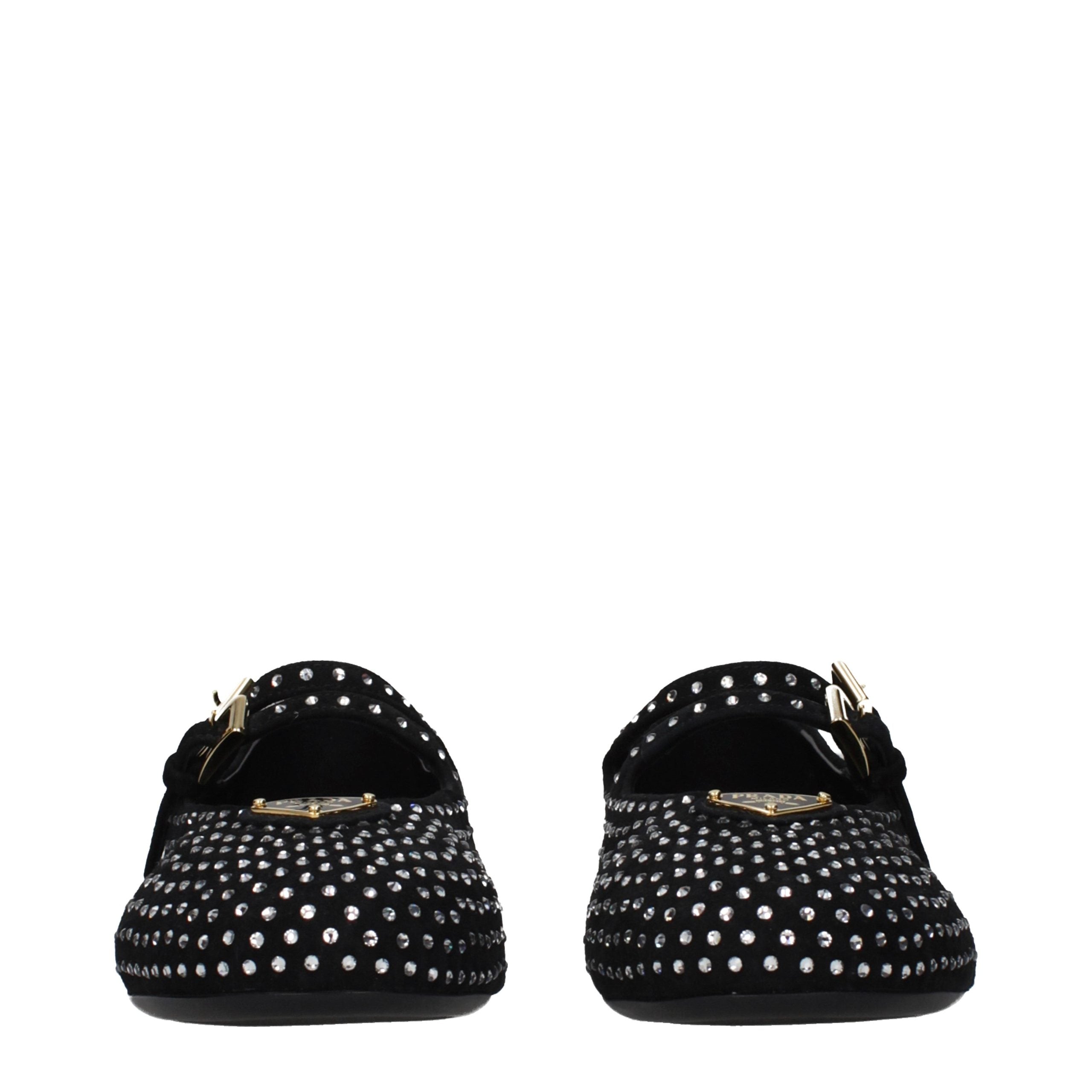 Prada — Ballerines noires en cuir avec logo frontal