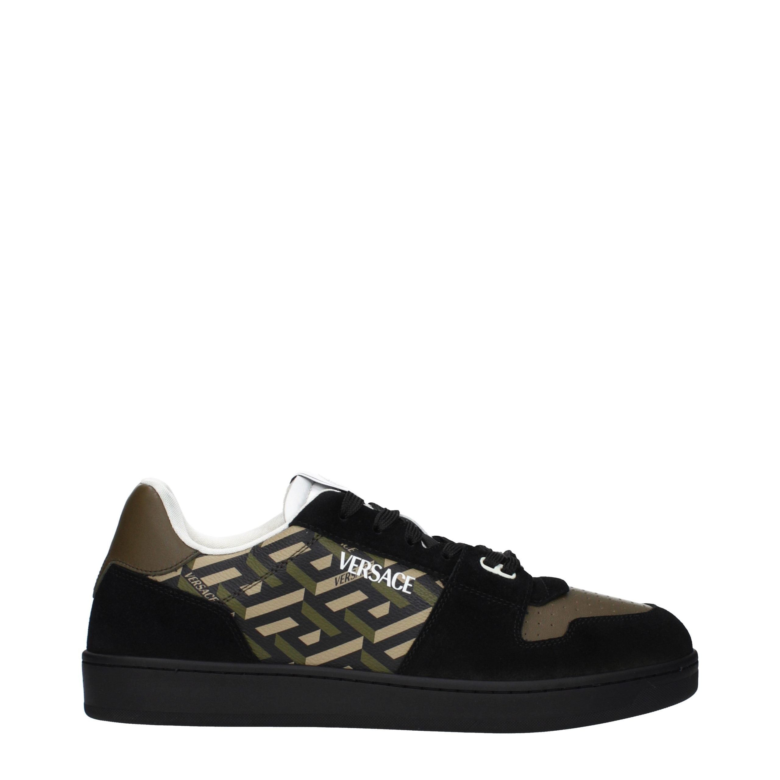 Versace — Sneakers basses vertes en tissu avec logos signature