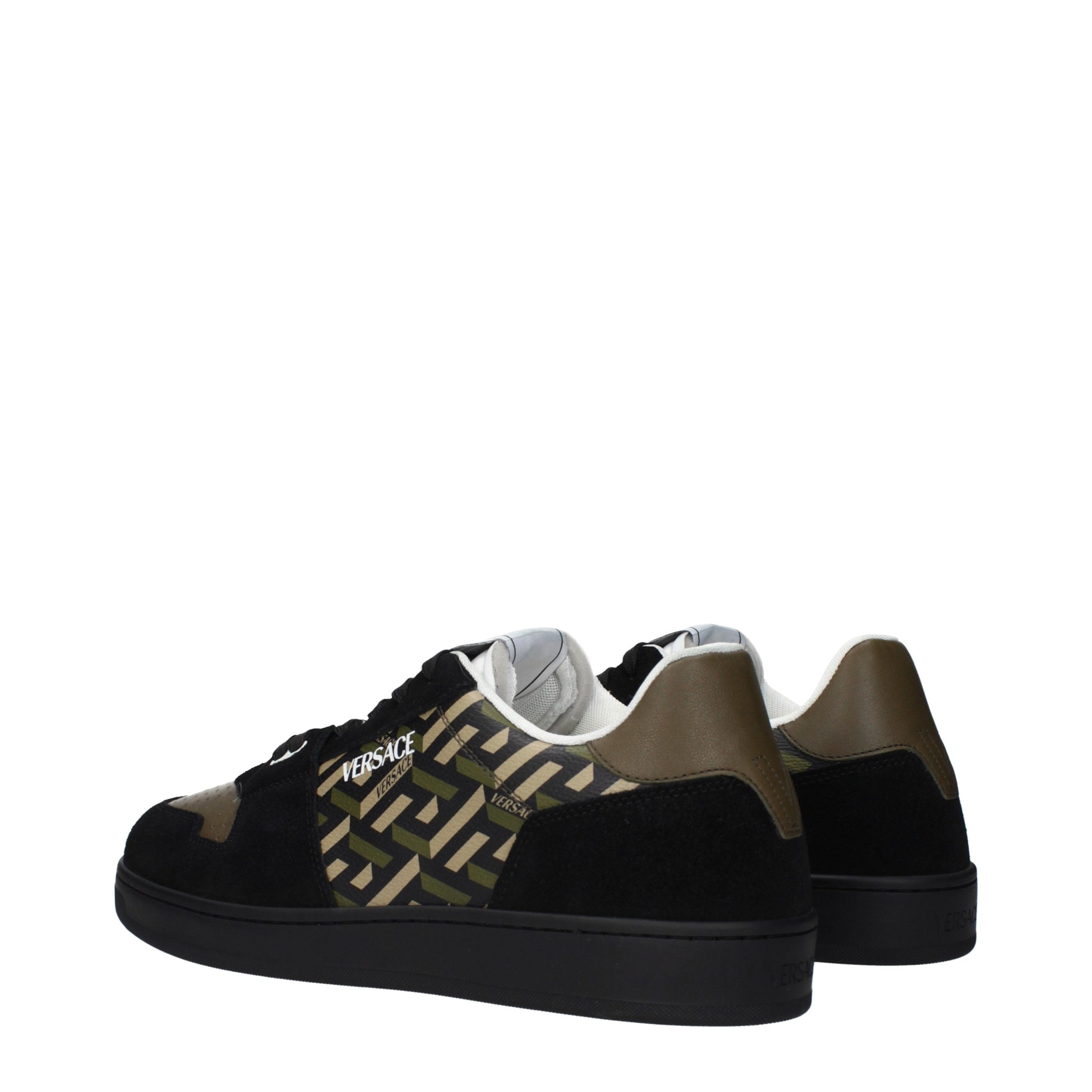 Versace — Sneakers basses vertes en tissu avec logos signature
