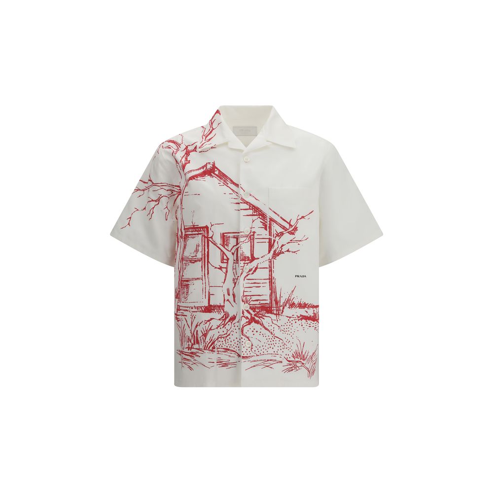 Prada — Chemise bowling blanche imprimé “Cabin”