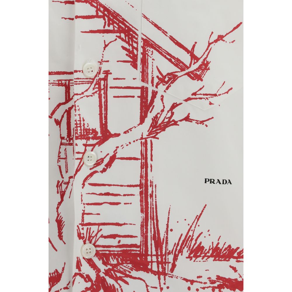 Prada — Chemise bowling blanche imprimé “Cabin”
