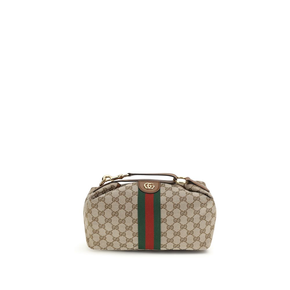 Gucci — Sac Vanity Top moyen en toile GG beige & marron