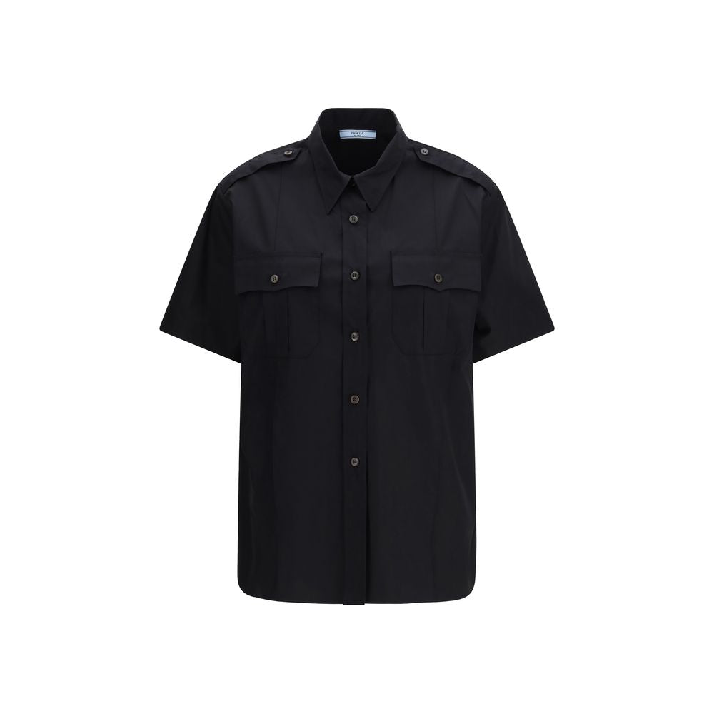 Prada — Chemise manches courtes en popeline noire (Oversize)