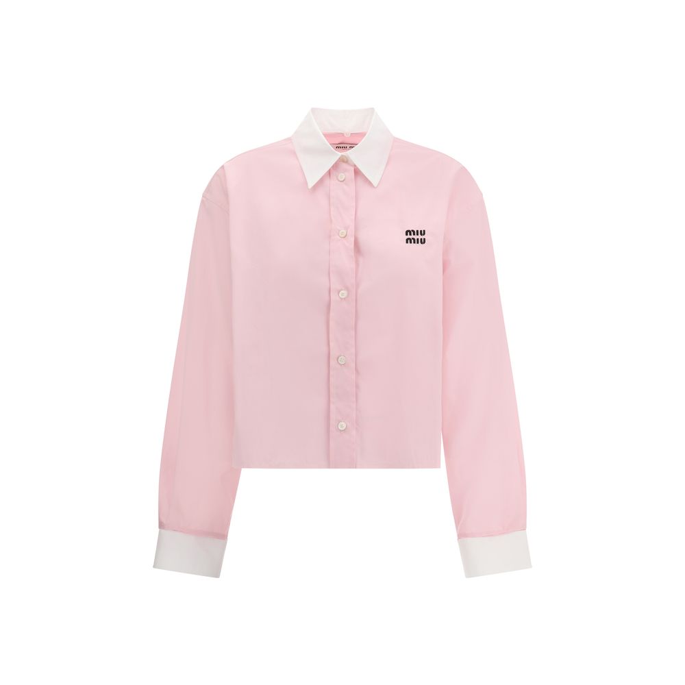 Miu Miu – Chemise cropped en coton avec finitions effilochées