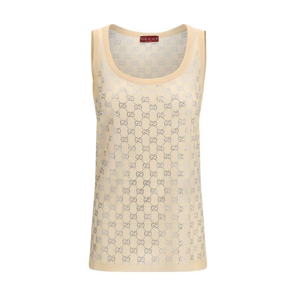 Gucci — Top sans manches en soie multicolore à motif GG scintillant
