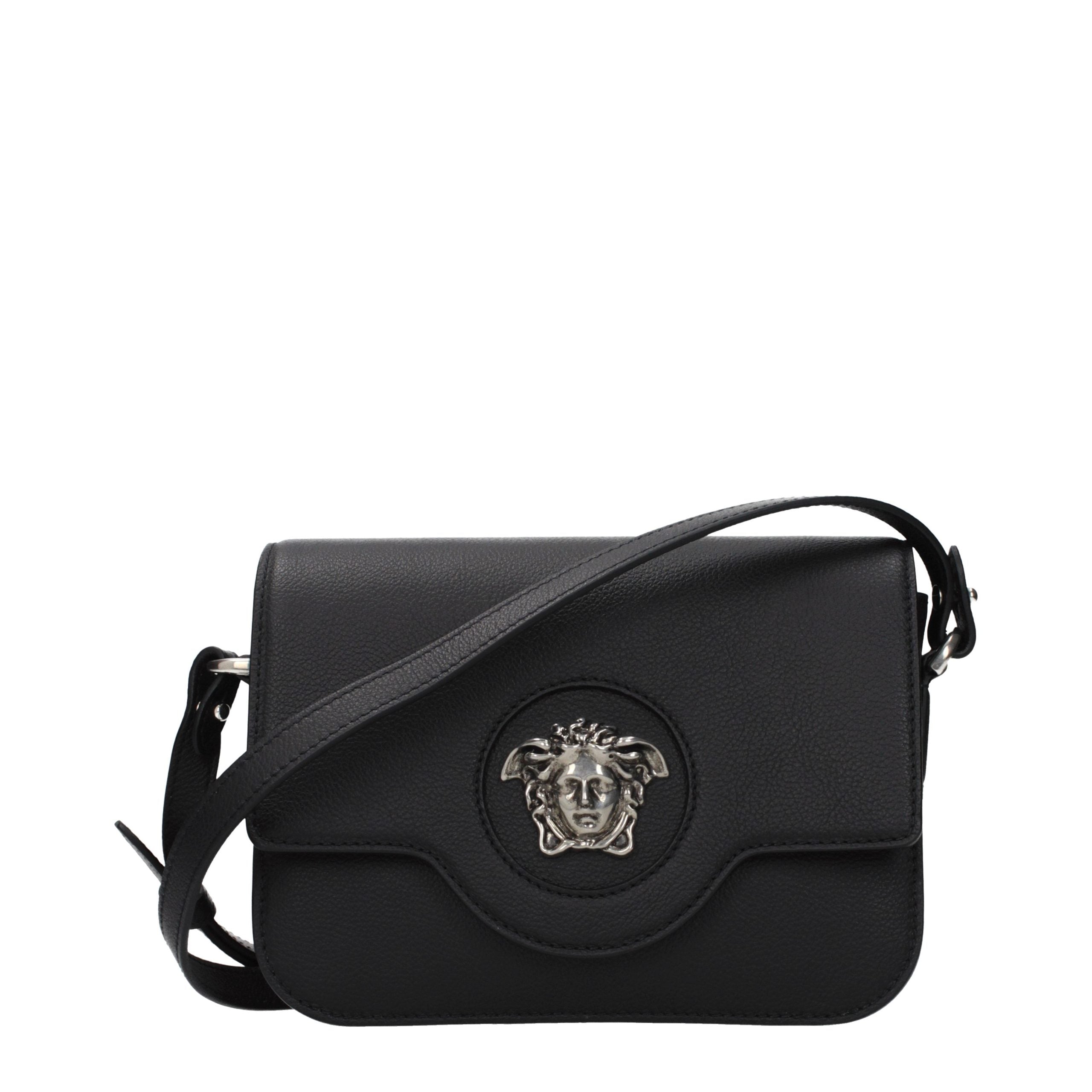 Versace – Sac crossbody en cuir noir avec détails signature