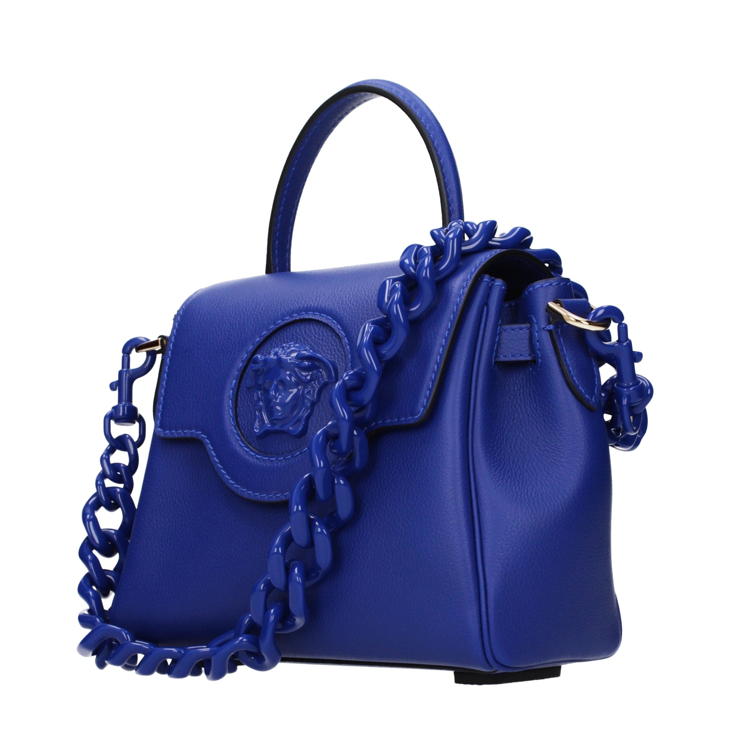 Versace – Sac à main en cuir bleu avec détails signature