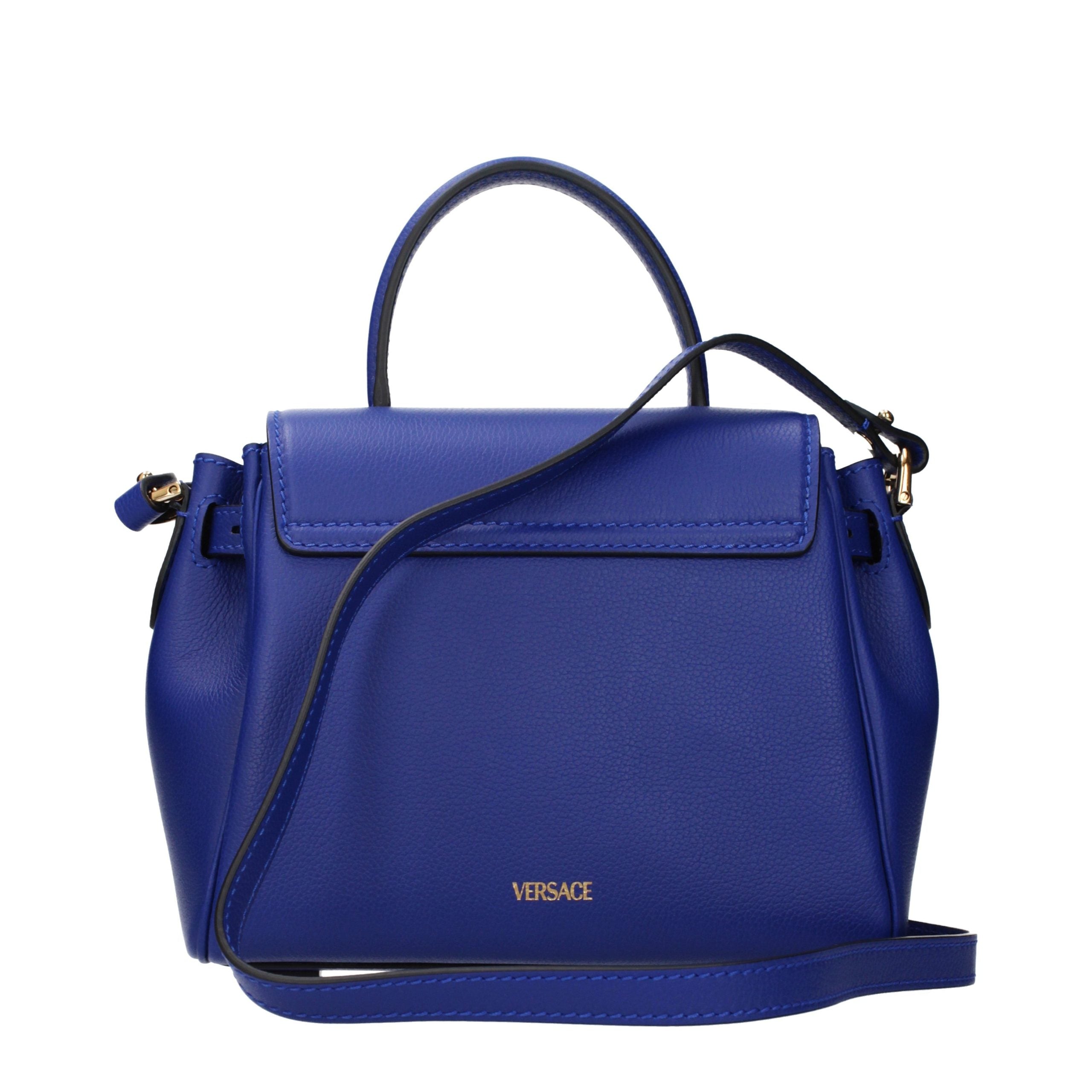 Versace – Sac à main en cuir bleu avec détails signature