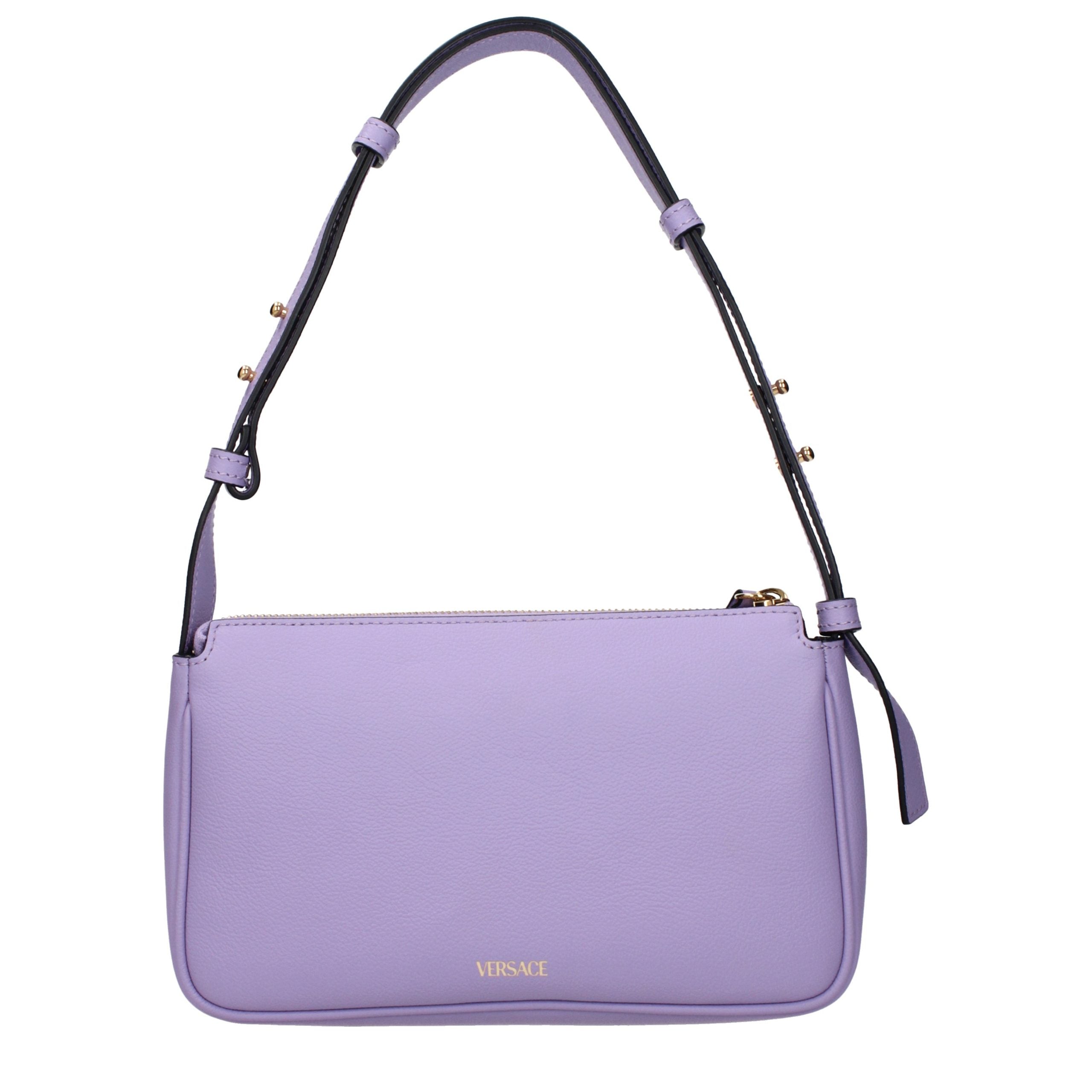 Versace – Sac porté épaule en cuir violet avec détails signature
