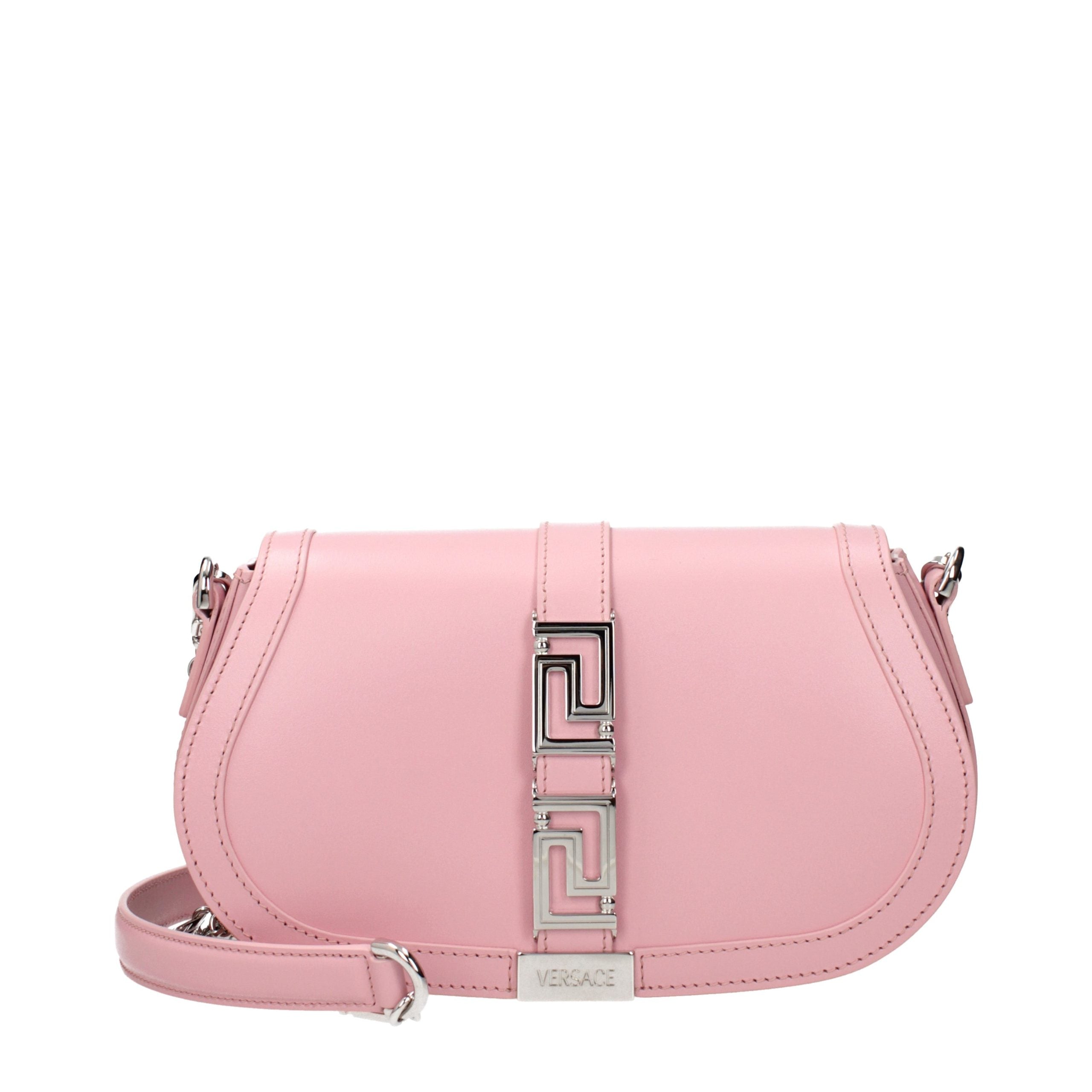 Versace – Sac porté épaule en cuir rose avec logo signature