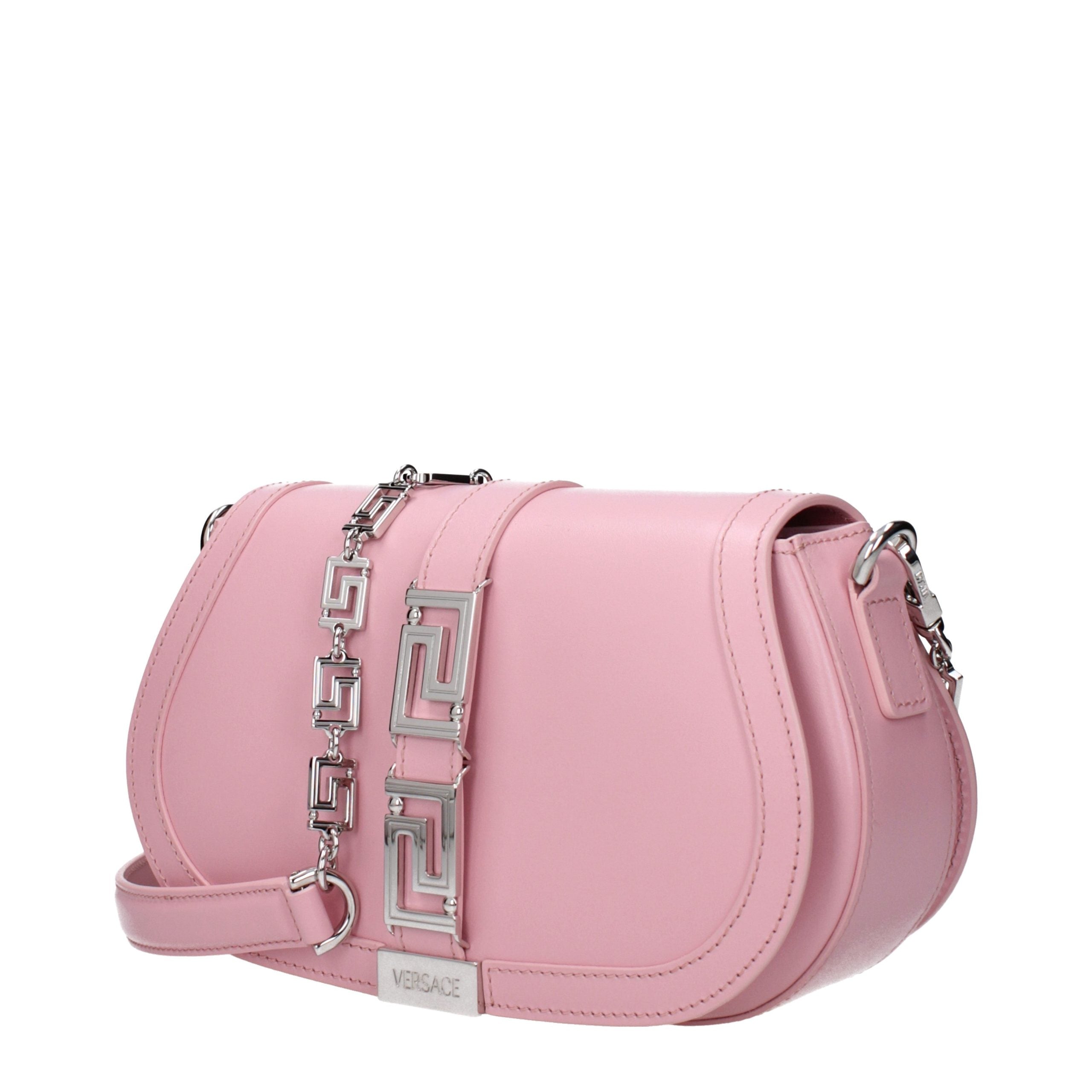 Versace – Sac porté épaule en cuir rose avec logo signature