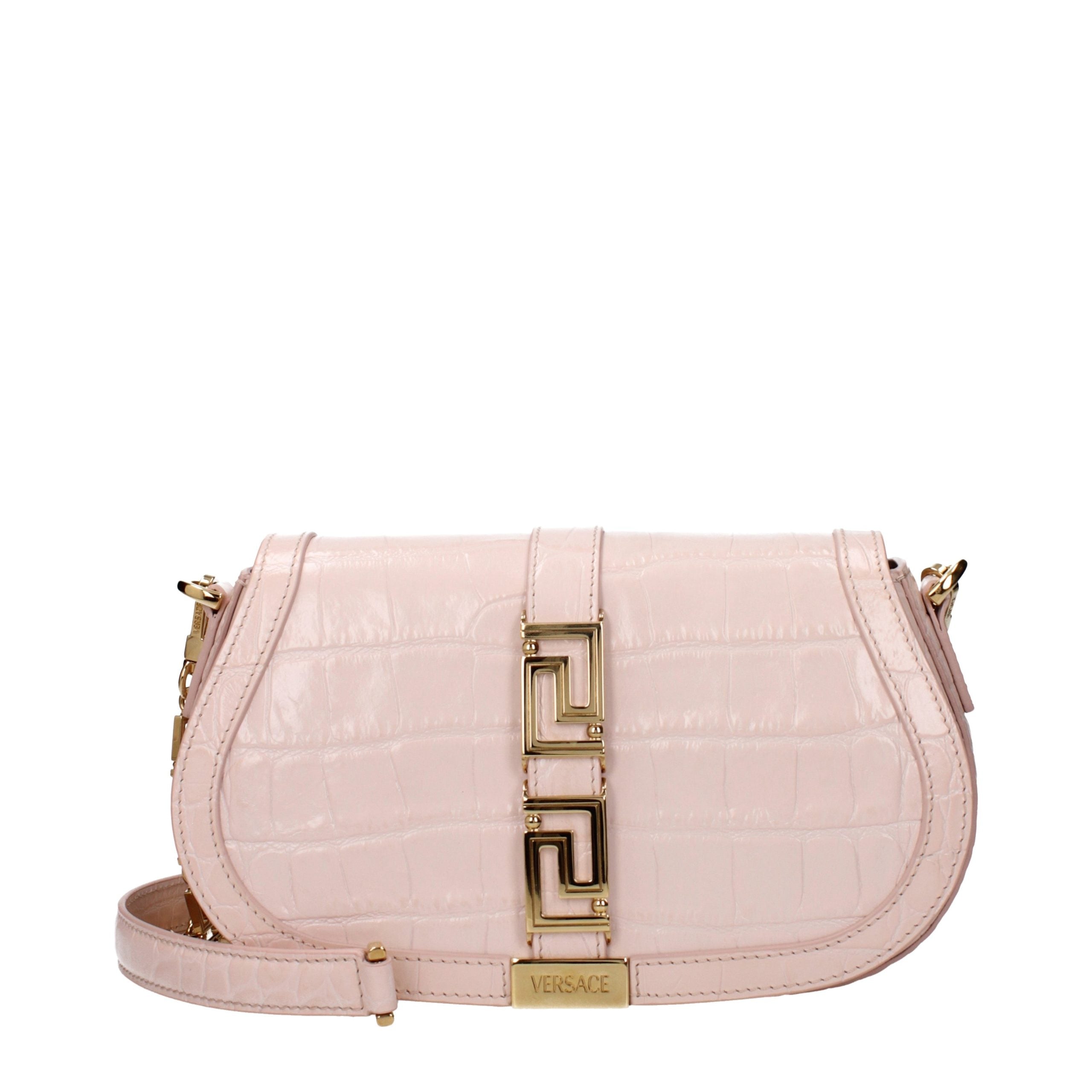 Versace – Sac porté épaule en cuir rose avec logo signature