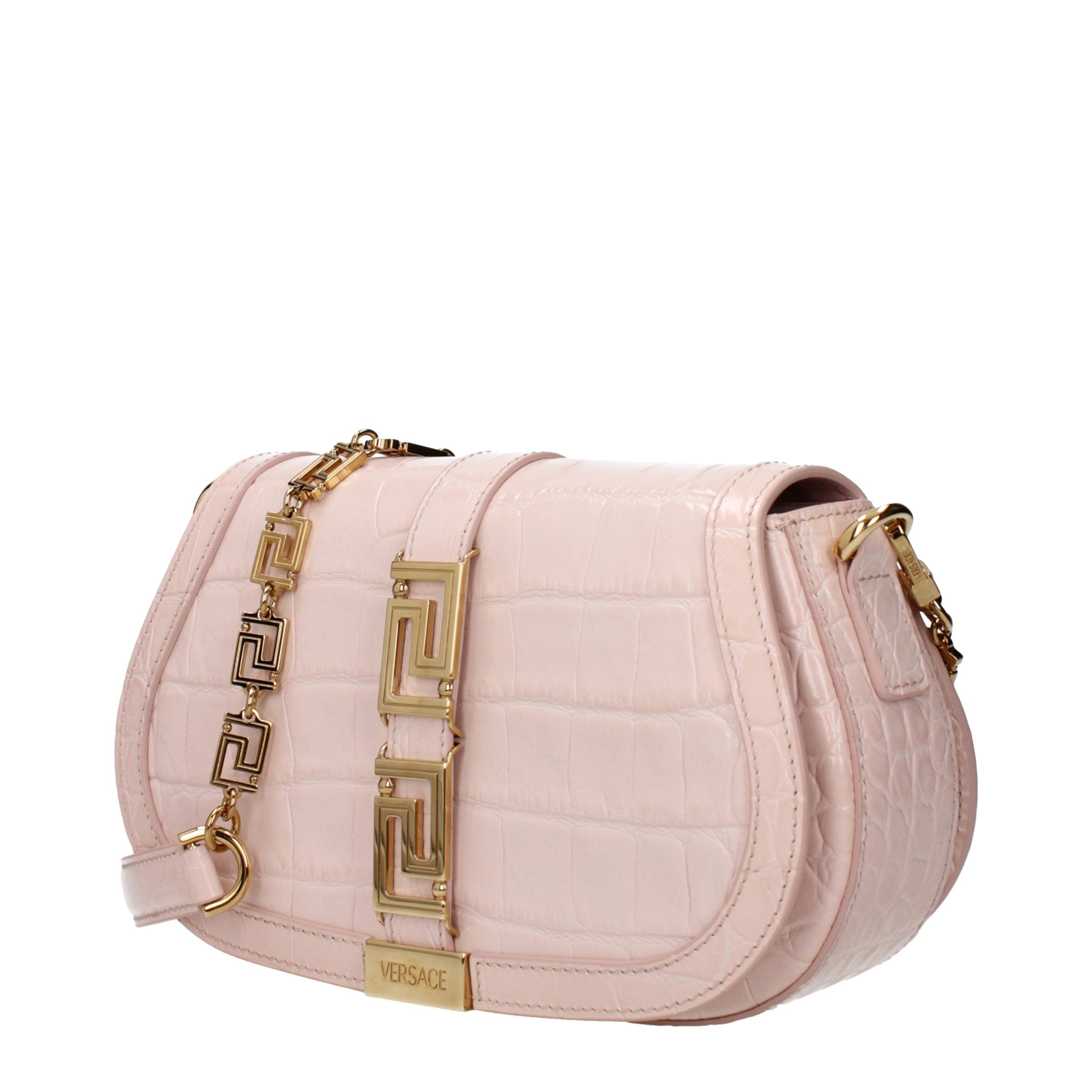 Versace – Sac porté épaule en cuir rose avec logo signature