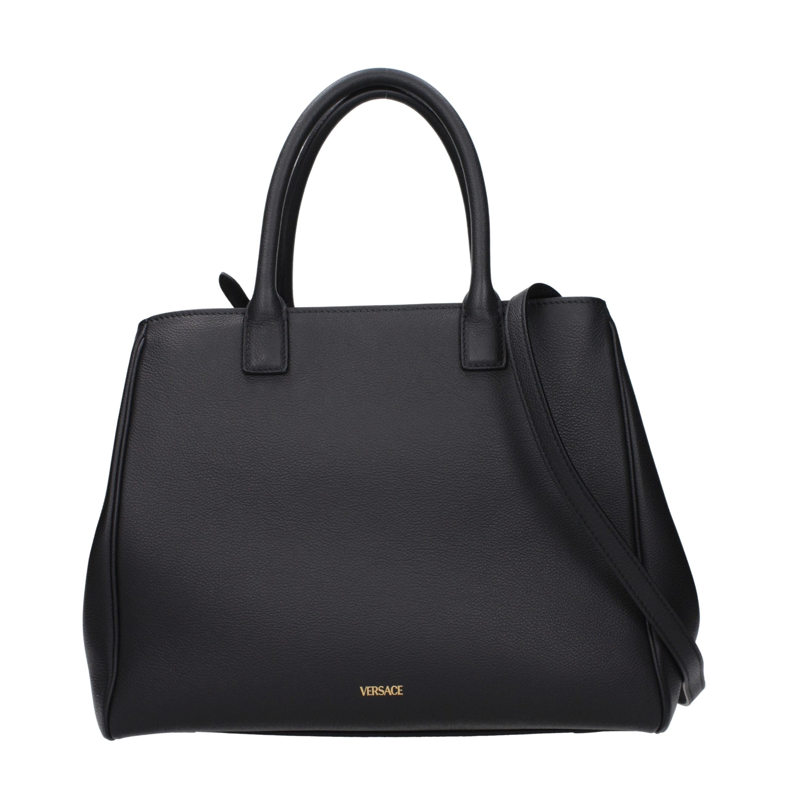Versace – Sac à main en cuir noir avec détails signature