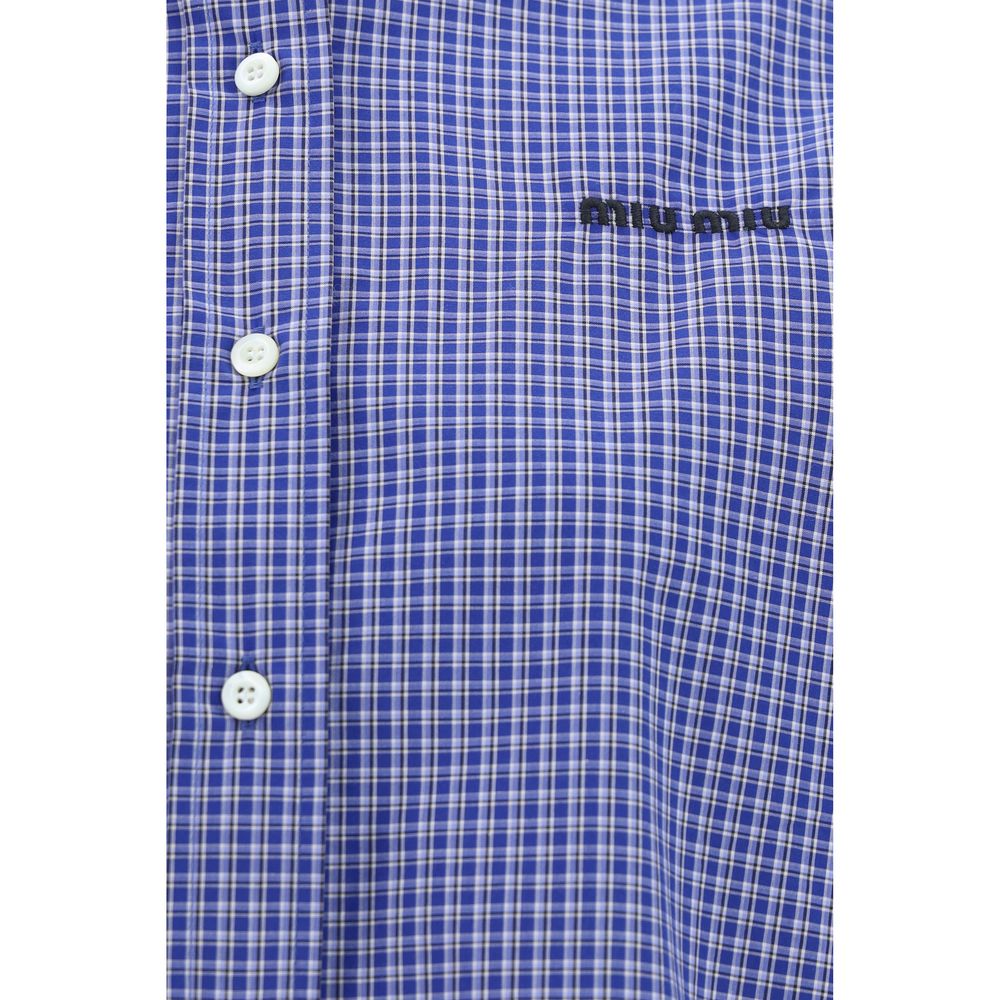 Miu Miu — Chemise en coton bleu à motif géométrique et monogramme brodé