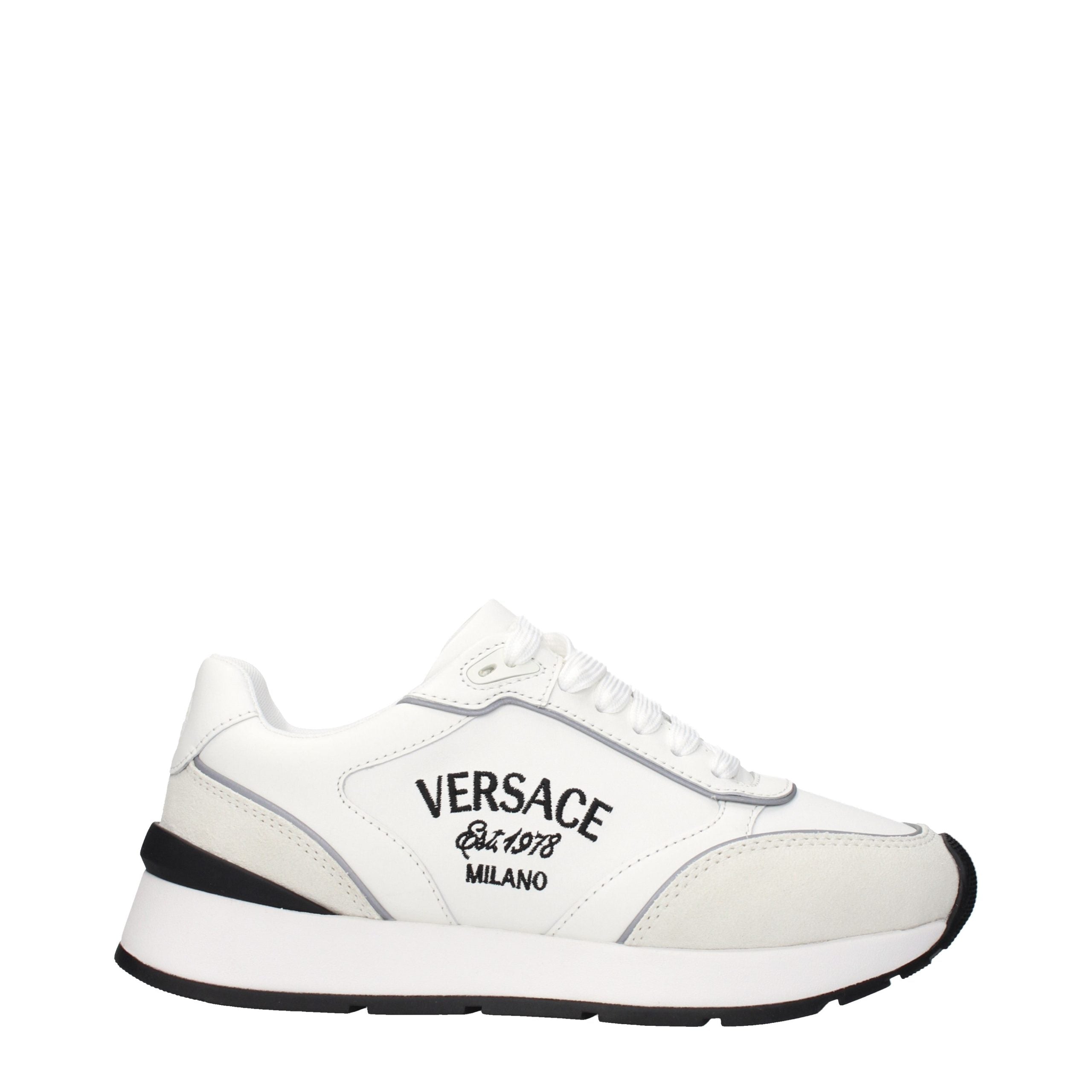 Versace – Sneakers en cuir blanc avec logos signature