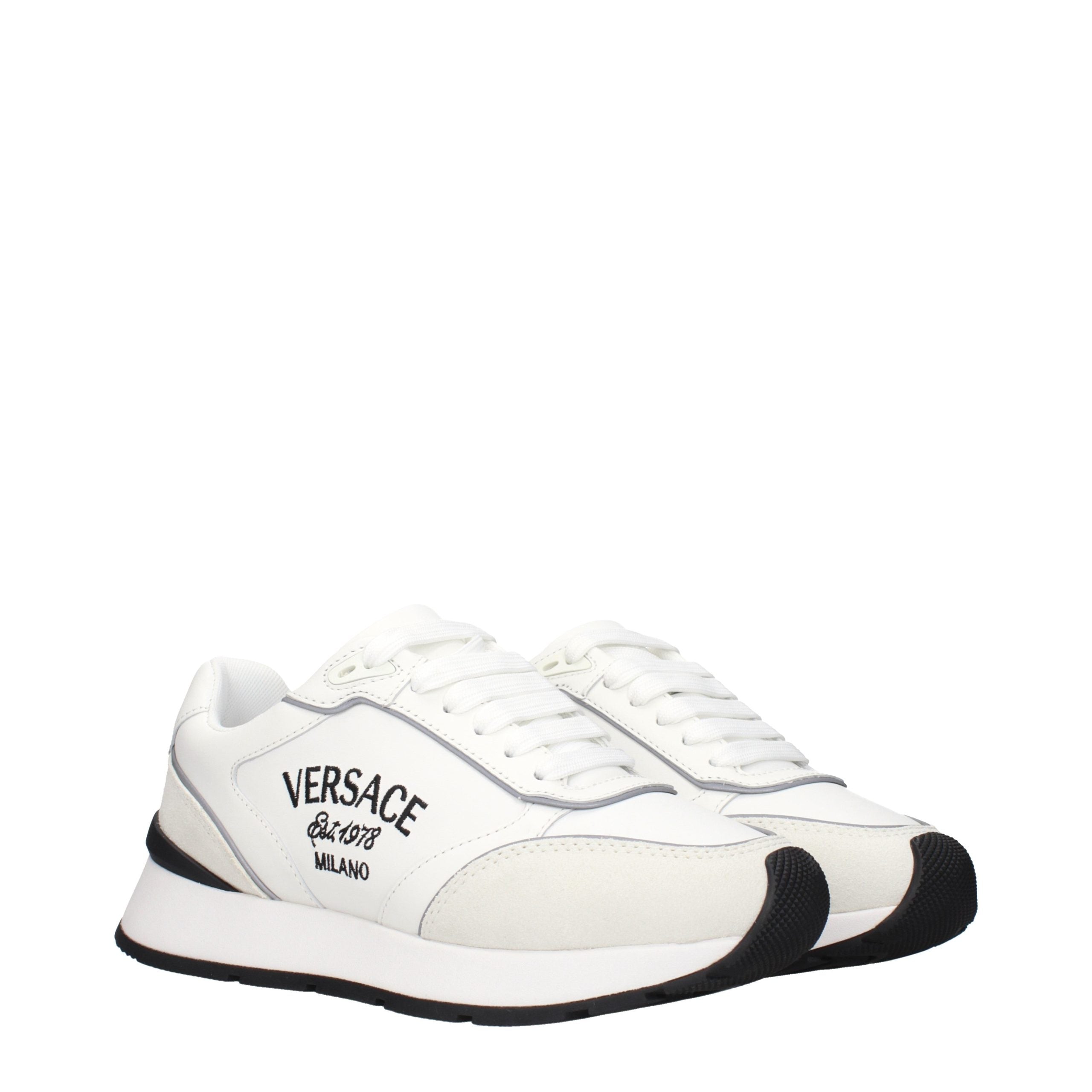 Versace – Sneakers en cuir blanc avec logos signature