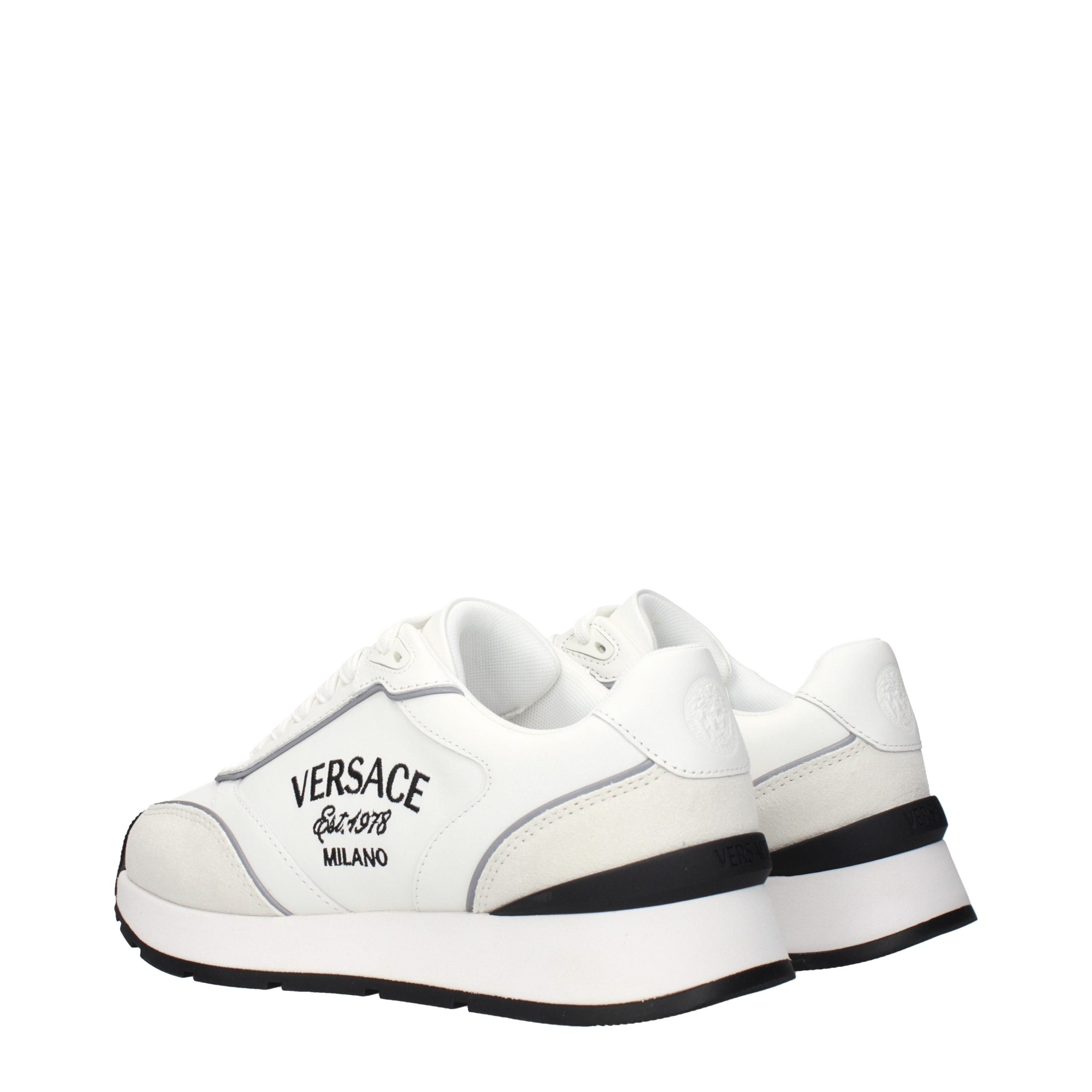 Versace – Sneakers en cuir blanc avec logos signature