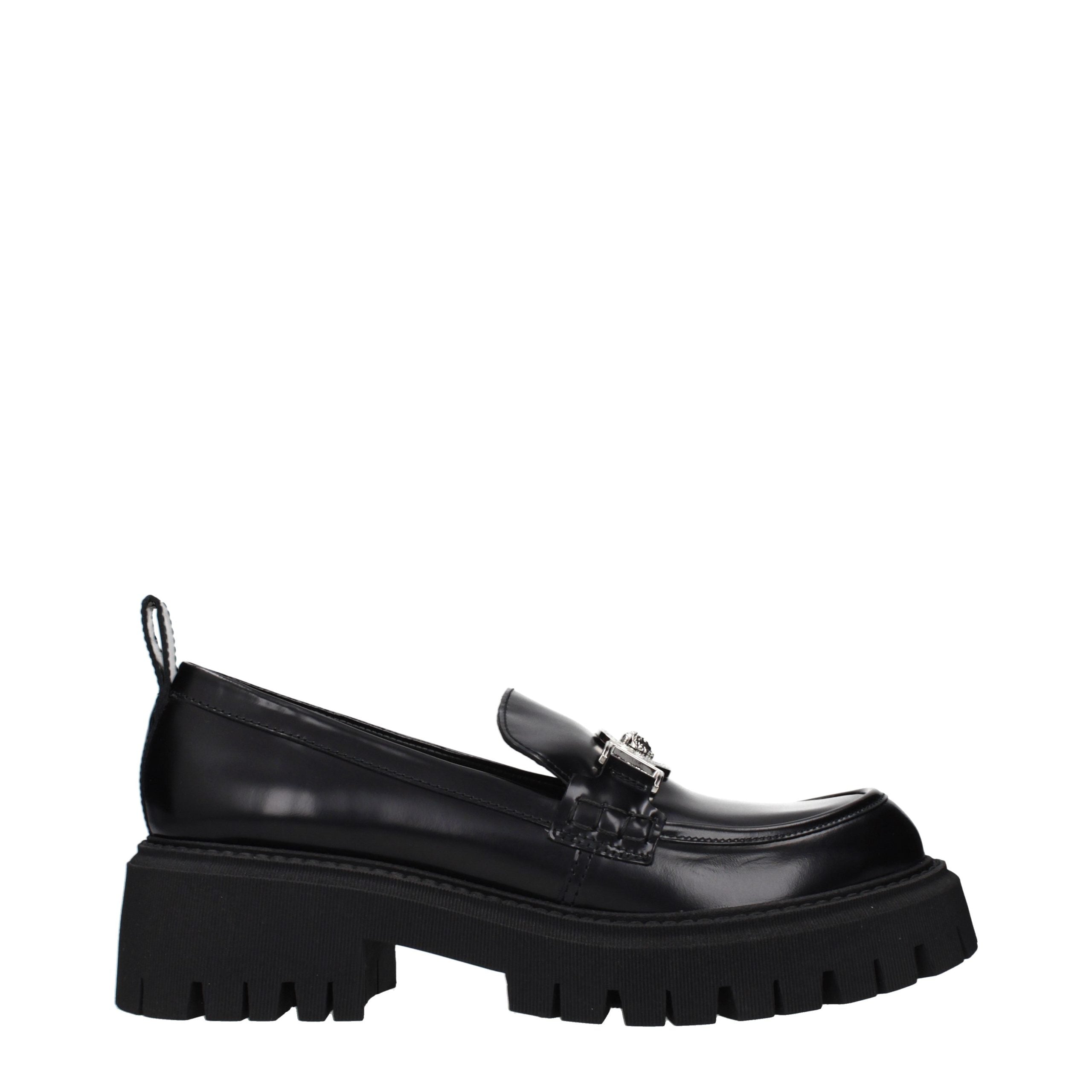 Versace – Loafers en cuir noir avec détail frontal