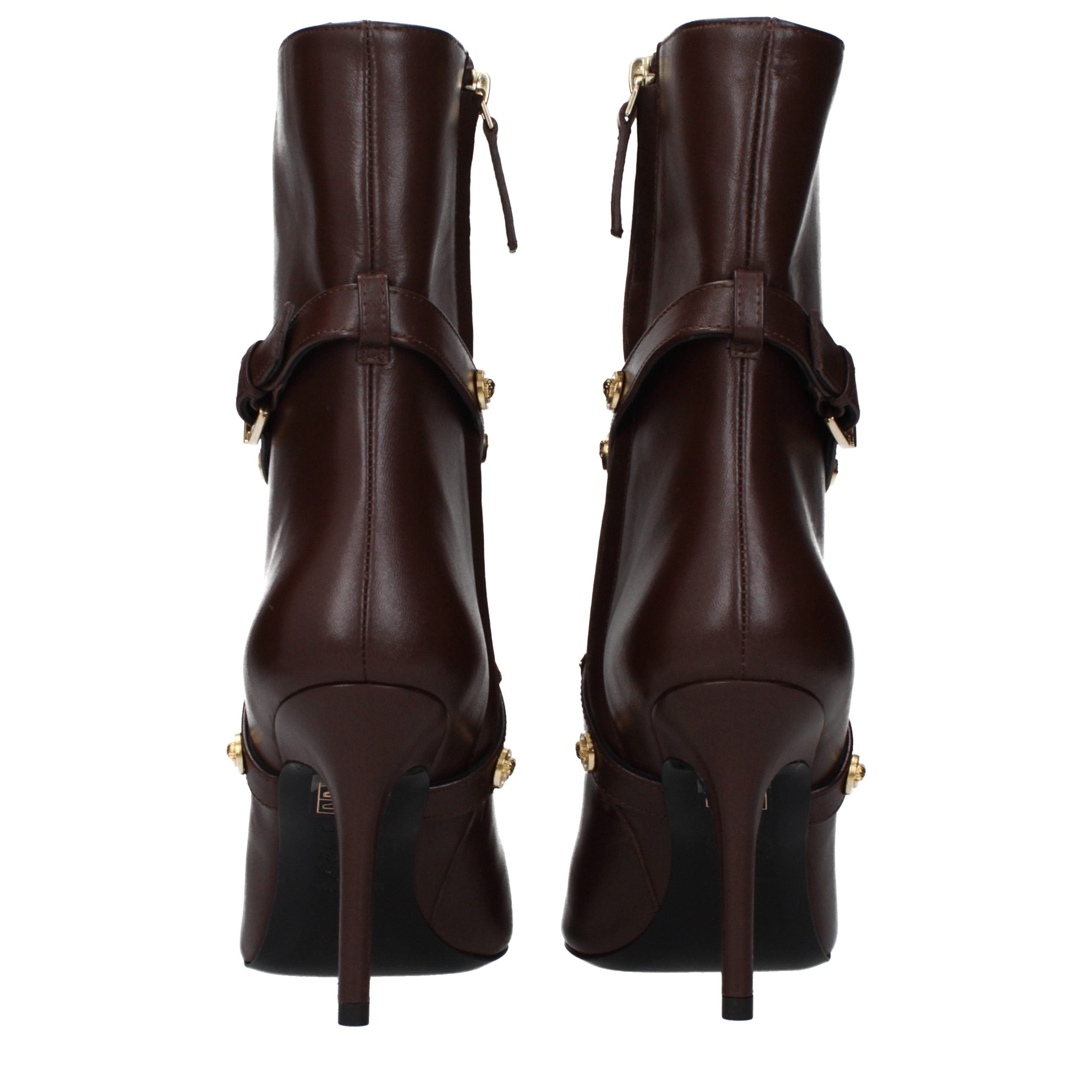 Versace – Bottines en cuir brun chocolat à talon haut