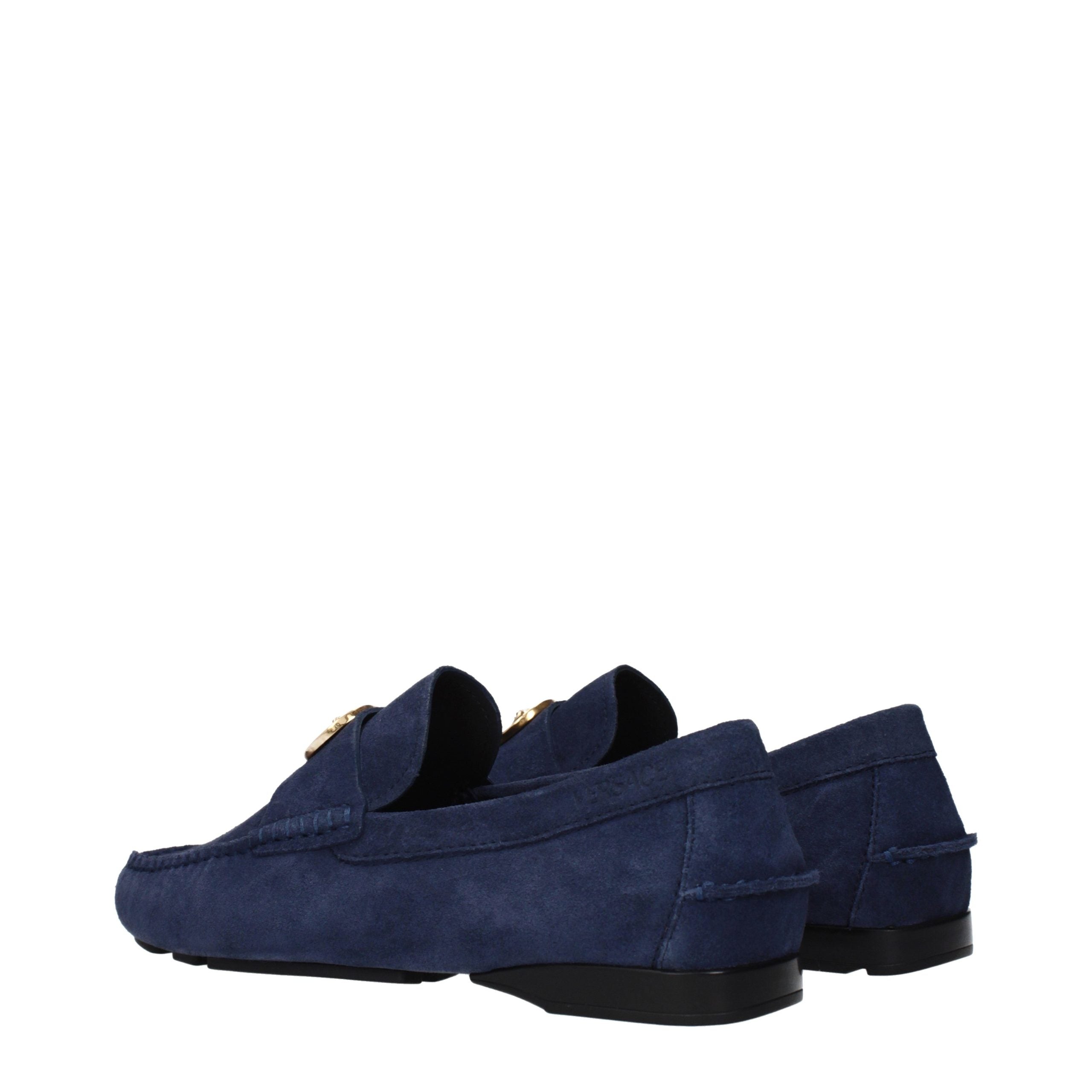 Versace – Loafers en suède bleu à détail signature
