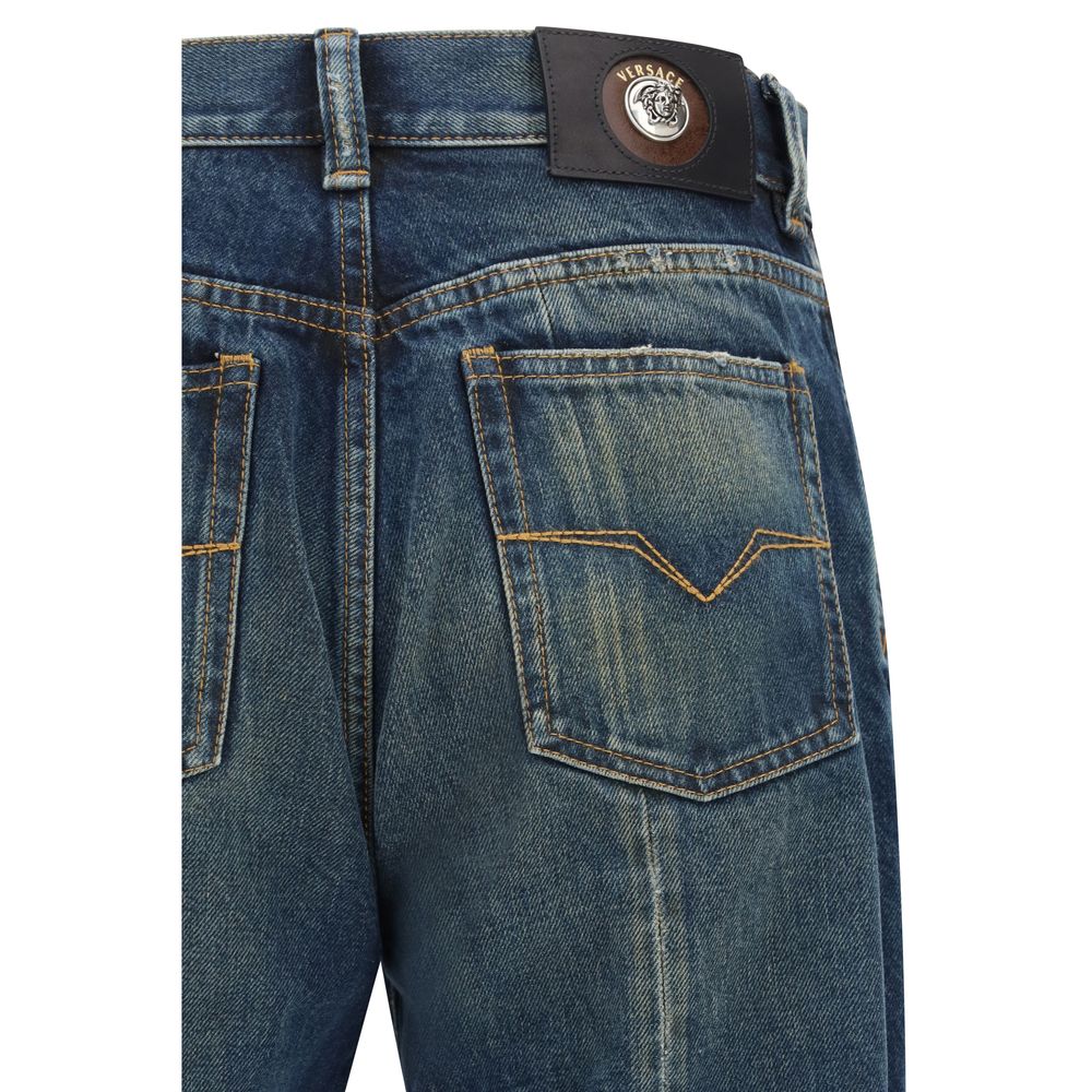 Versace – Jean straight-leg effet usé en denim stonewashed