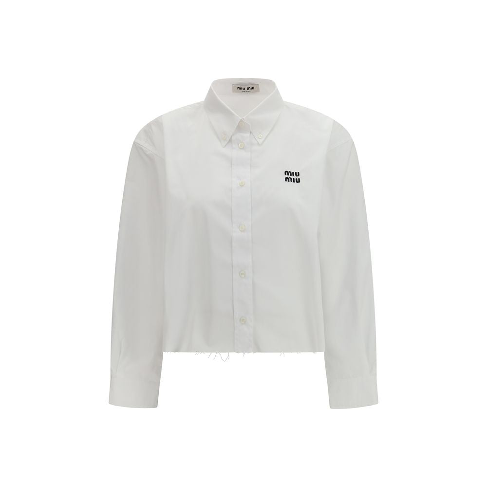 Miu Miu – Chemise cropped en popeline de coton