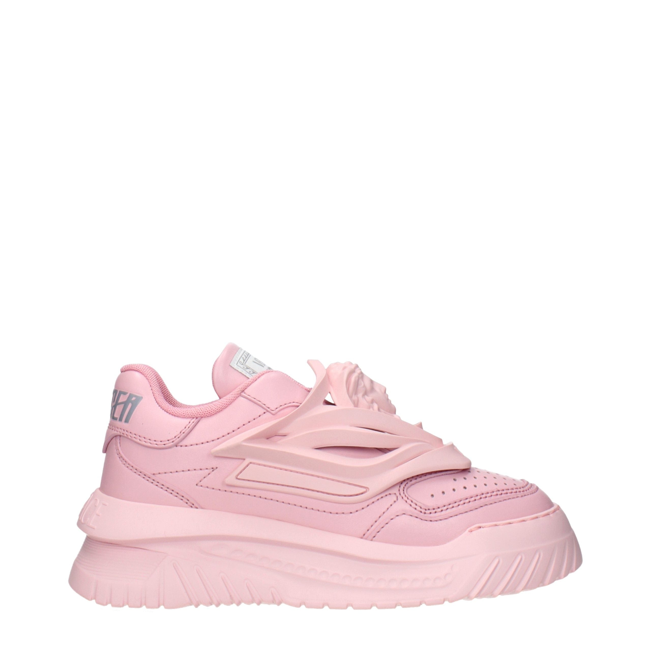 Versace – Sneakers en cuir rose avec détails logo