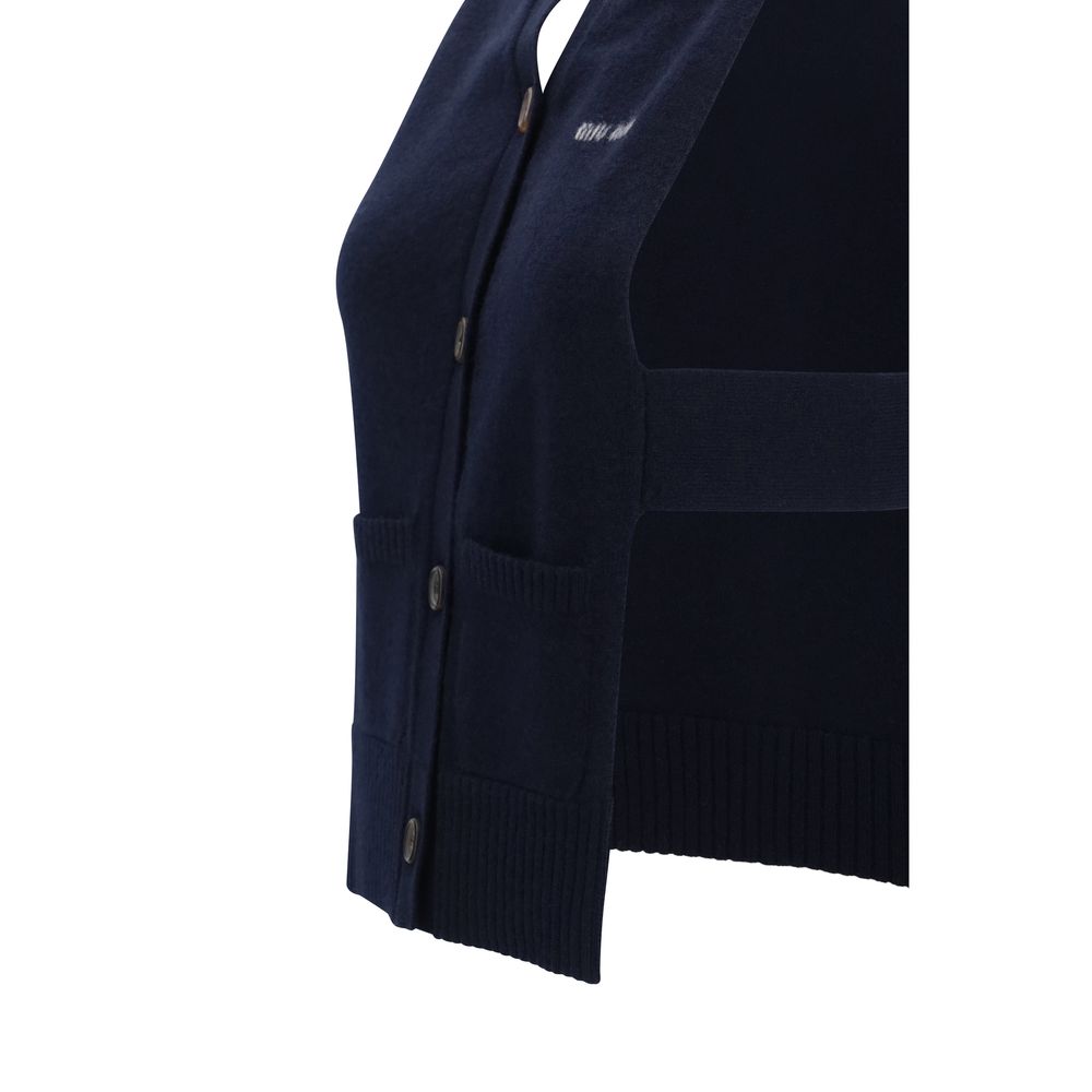 Miu Miu – Vest cardigan en cachemire avec logo intarsia