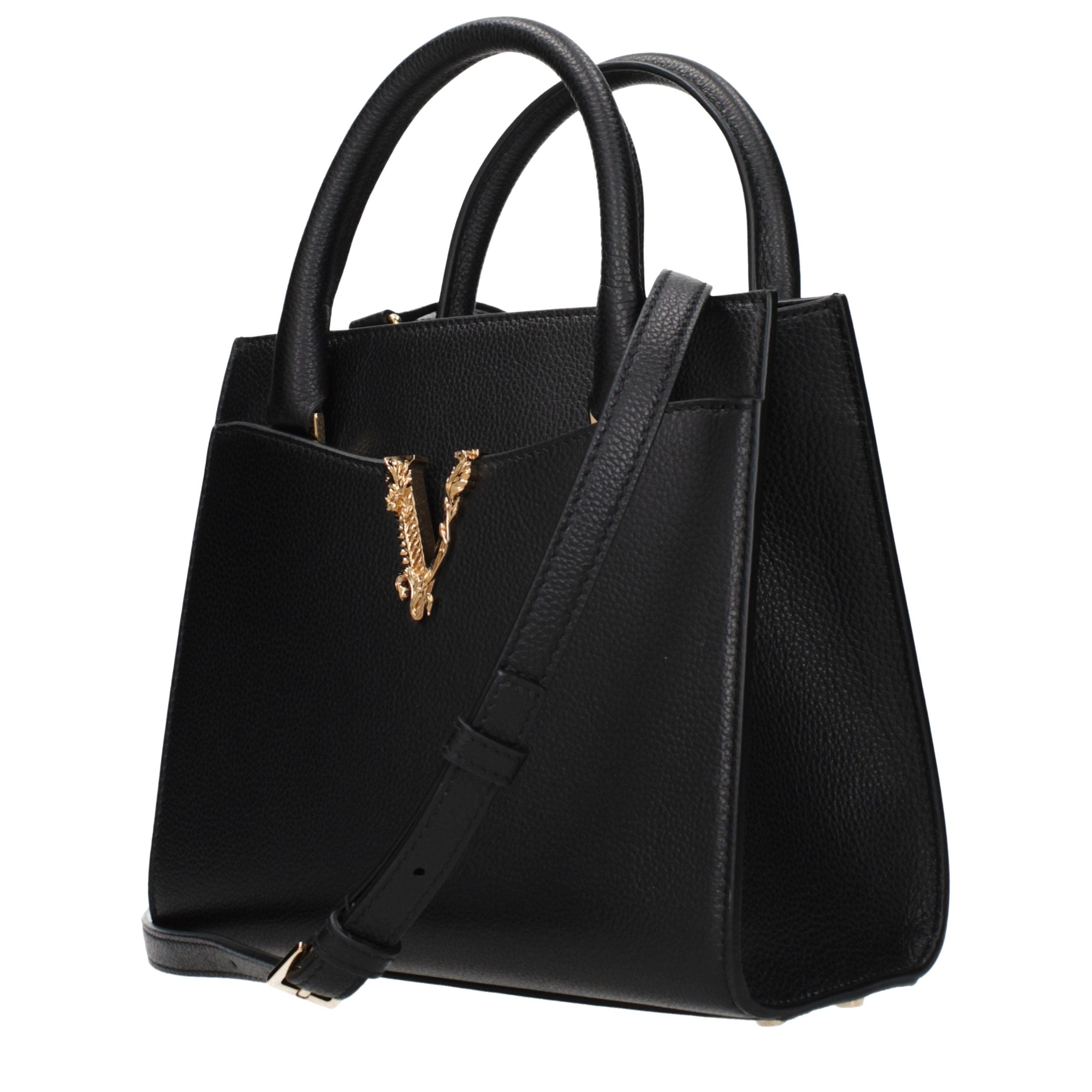 Versace – Sac à main en cuir noir avec détails logo